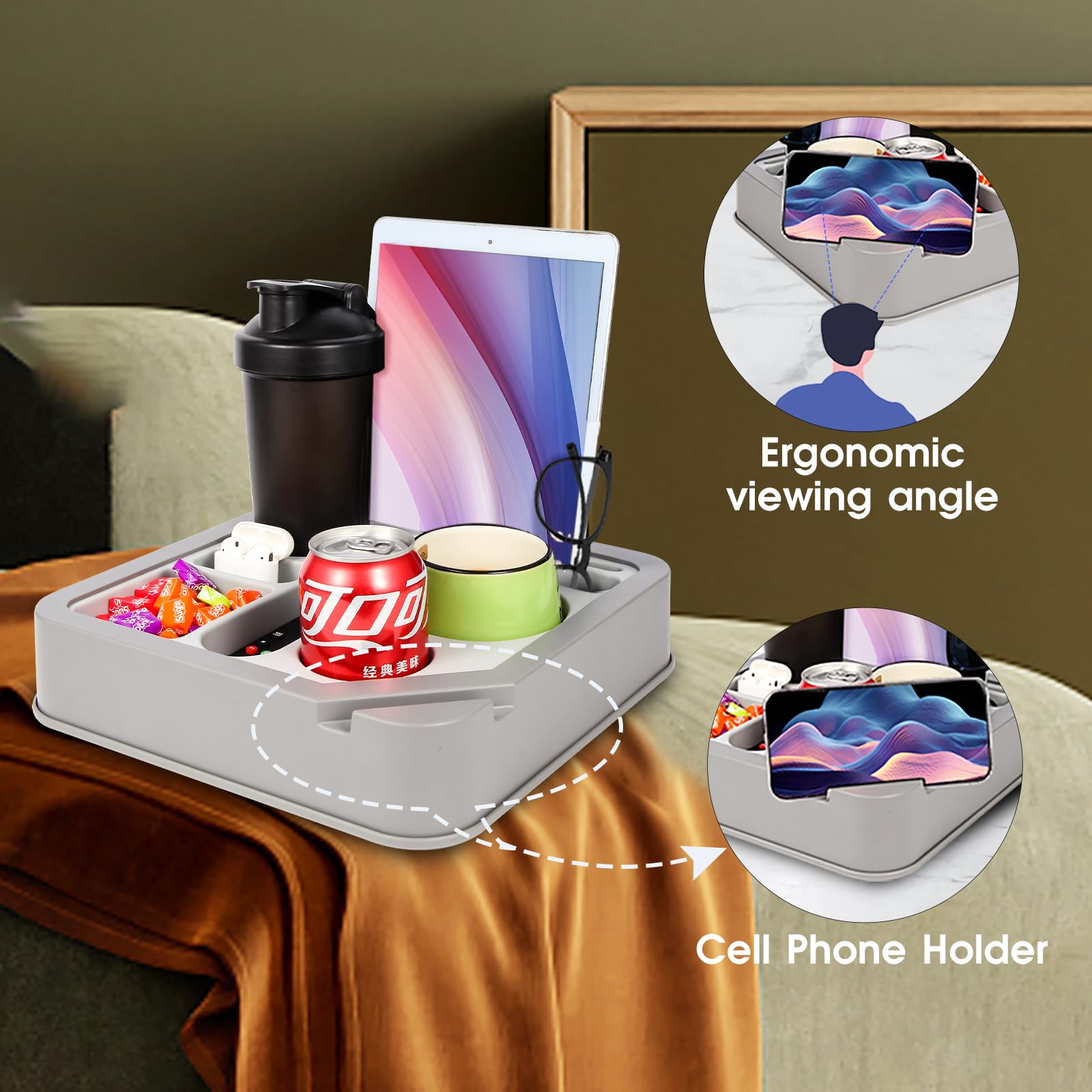 Couch Cup Holder Tray ,Finthech Food-Grade Silicone Couch Caddy For Bed Car Seat, Waterproof Anti-Spill Couch Drink Holder For H