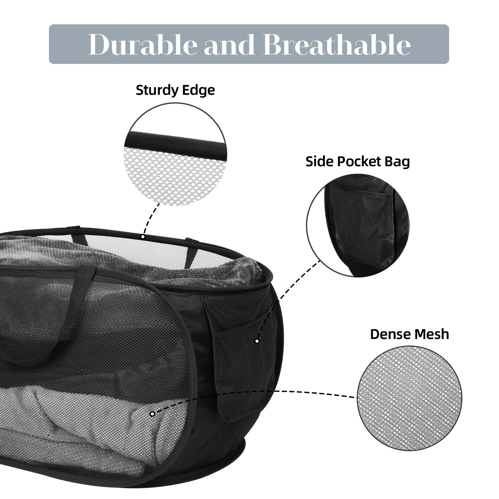 4 Pcs Durable Collapsible Laundry Baskets, Foldable Laundry Basket Large Opening, Pop Up Laundry Hamper With Pocket, Clothes Ham