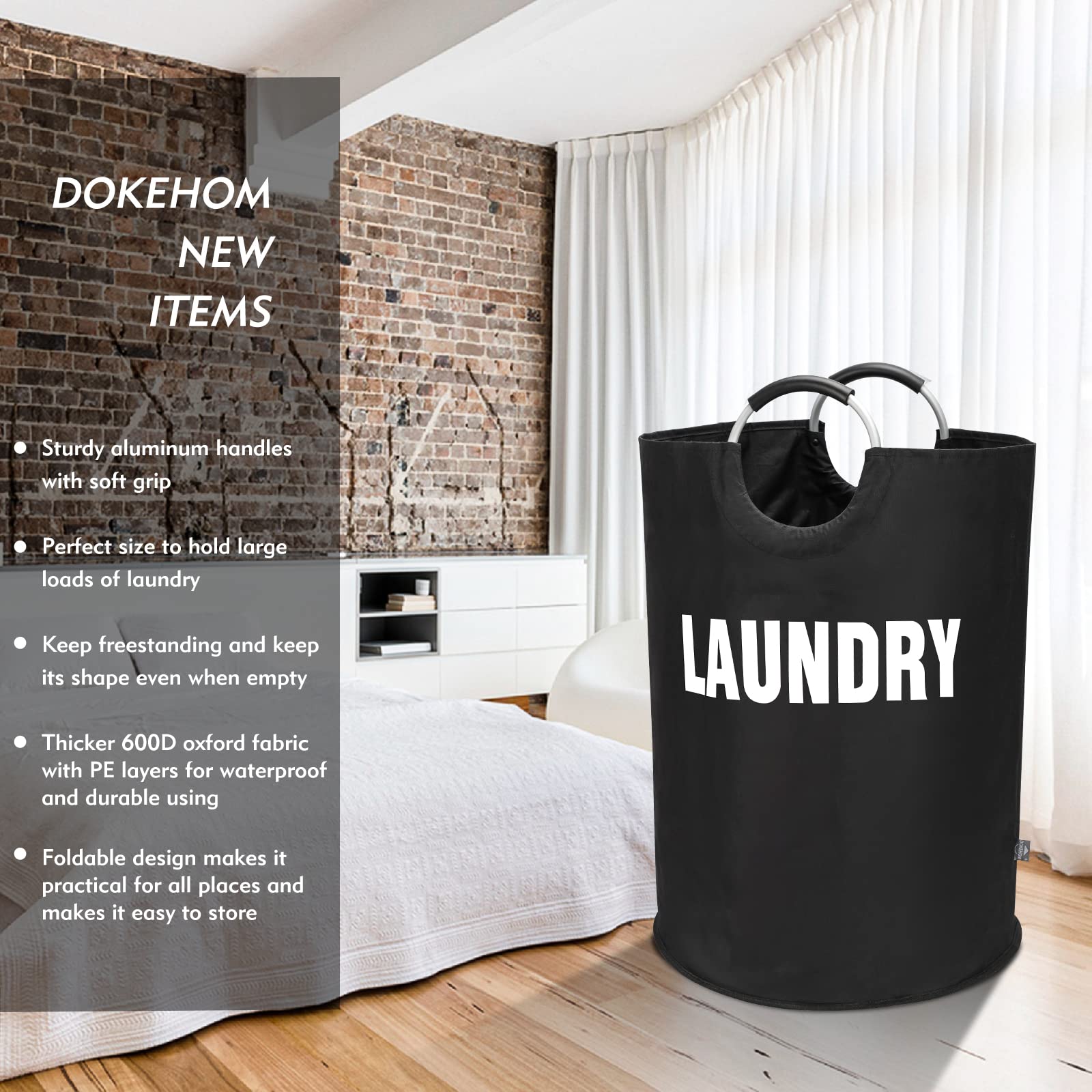 DOKEHOM 160L XX-Large Laundry Basket (7 colors)  collapsible Laundry Bag  Foldable Laundry Hamper  Folding Washing Bin (Black  XXL)
