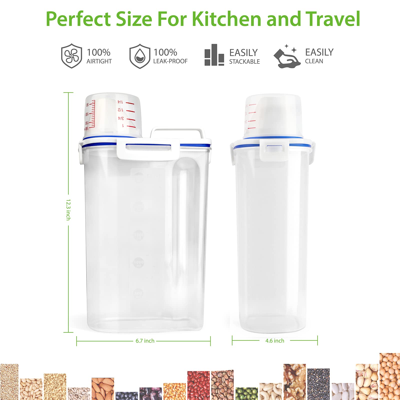 Viretec Rice Storage Container, 3 To 5Lbs Dry Food Airtight Container, Pet Dog Cat Food Canister, Bpa Free Clear Plastic Kitchen