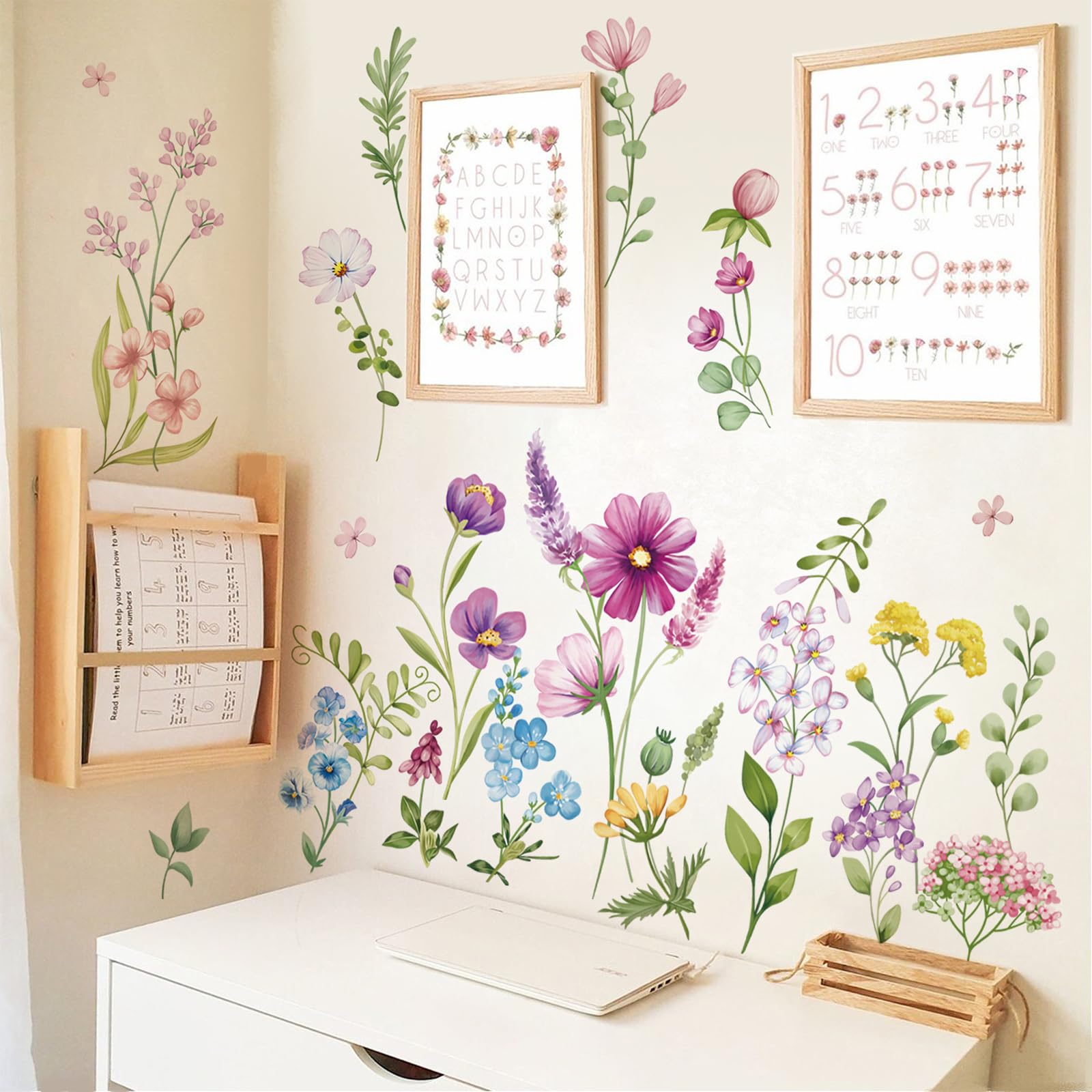 Wondever Purple Wildflower Wall Stickers Garden Flower Daisy Floral Botanical Wall Art Decals For Bedroom Living Room Sofa
