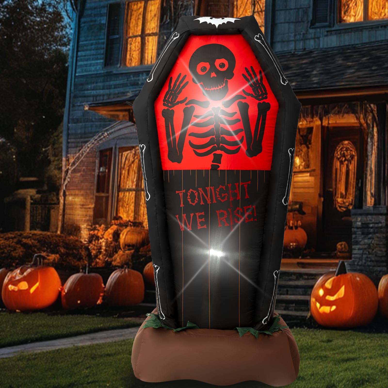 Halloween Inflatable, SHDEJTG 5 FT Coffin Inflatable Decoration with LED Lights Built-in for Outdoor, Holiday, Party, Yard, Gard