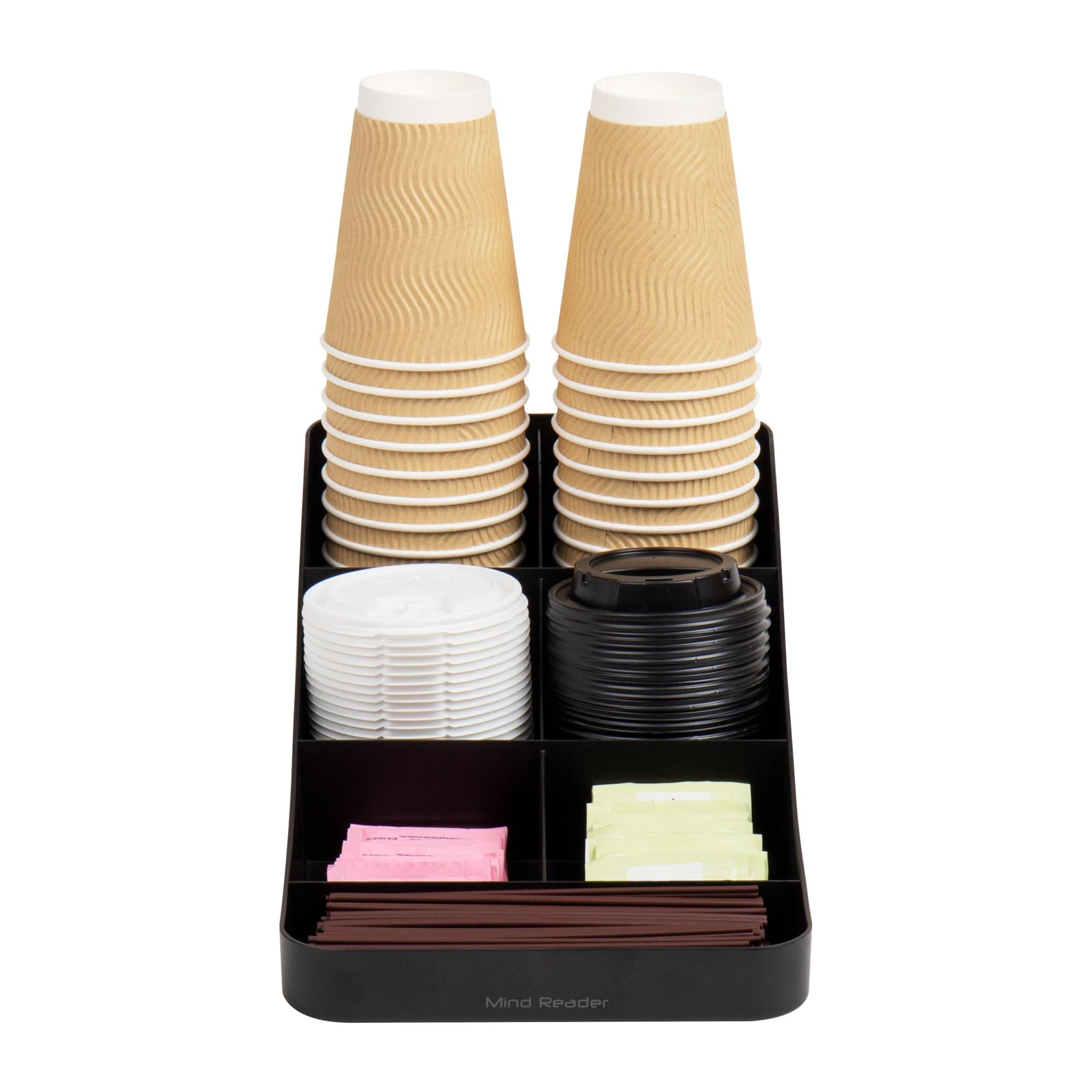 Mind Reader Cup And Condiment Station, Set Of 2, Countertop Organizer, Coffee Bar, Kitchen, 7.25'' L X 15.5'' W X 5.25'' H, Blac