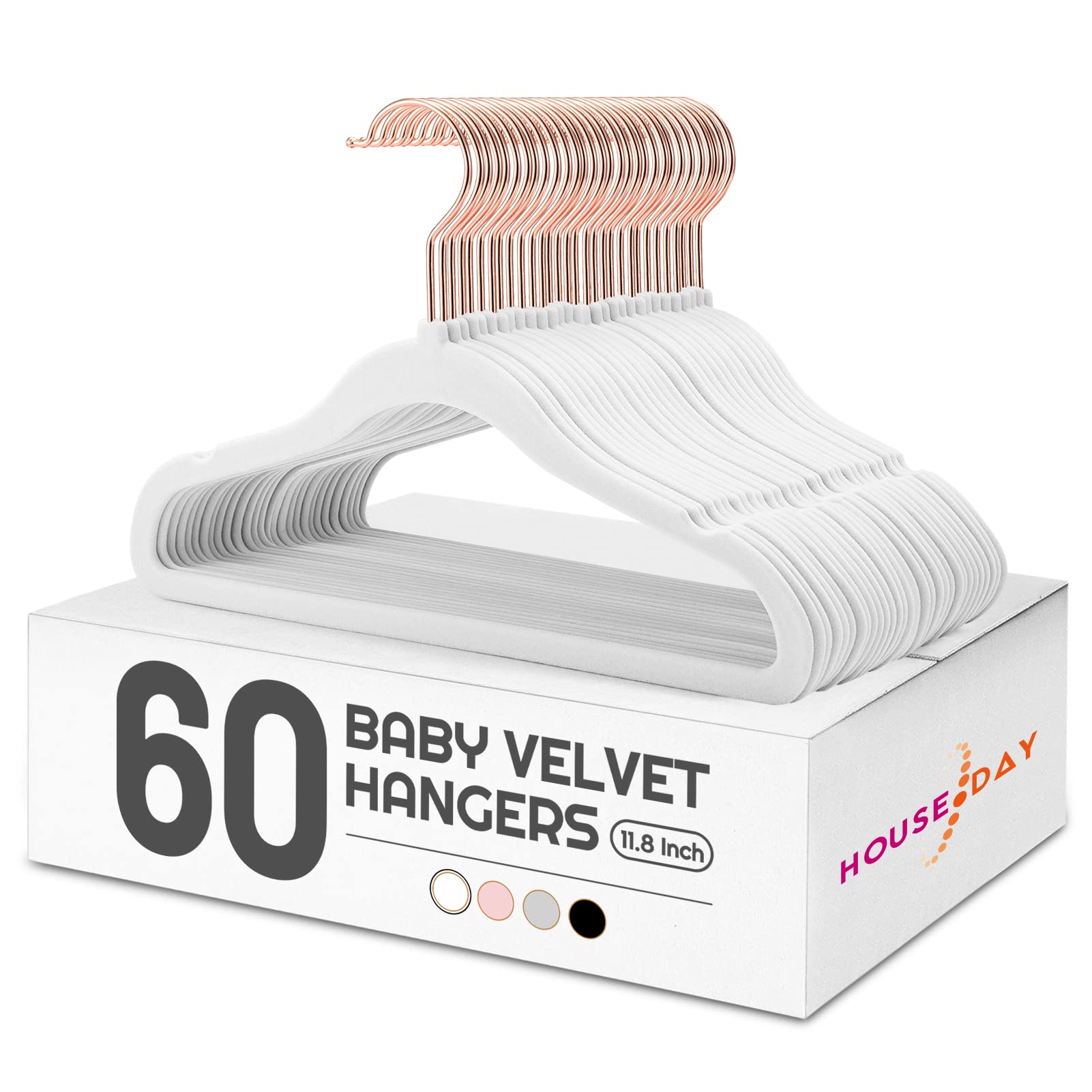 House Day Velvet Baby Hangers For Closet, Kids Hangers Velvet 60 Pack, Non Slip Toddler Hangers 11.8 Inch, Durable Childrens Han