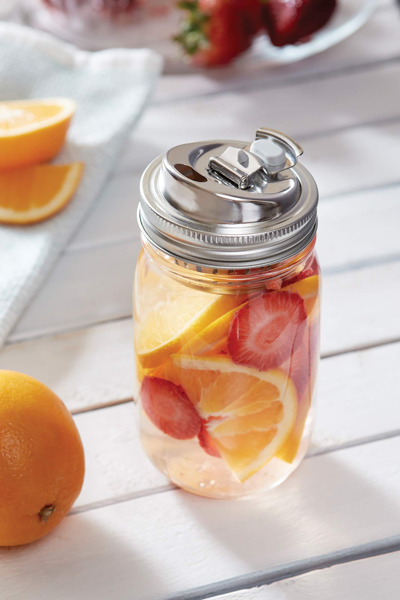 Jarware Stainless Steel 2-In-1 Drink And Fruit Infusion Lid, Regular-Mouth, Silver