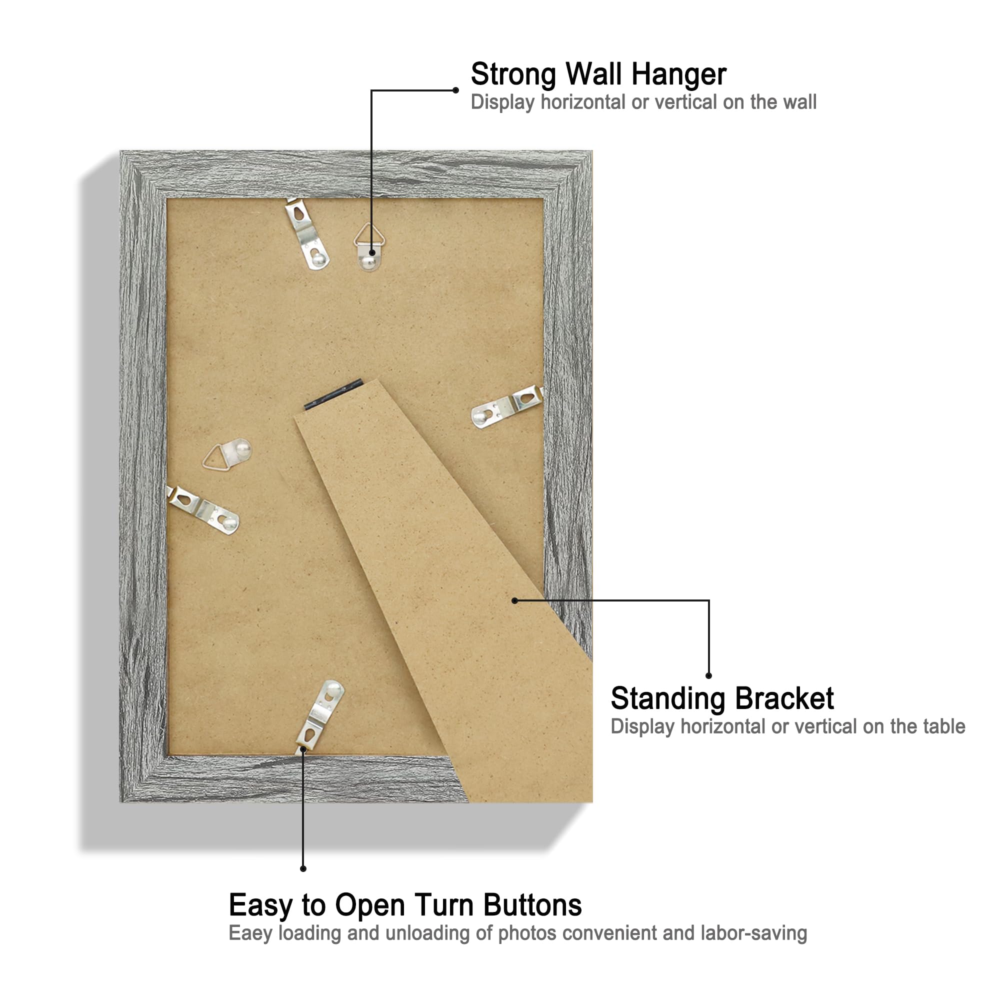 Hongkee 6x9 Picture Frame Set of 4, Made of Real Glass and Grey Wooden Frame - 6 by 9 Photo for Wall or Tabletop Display