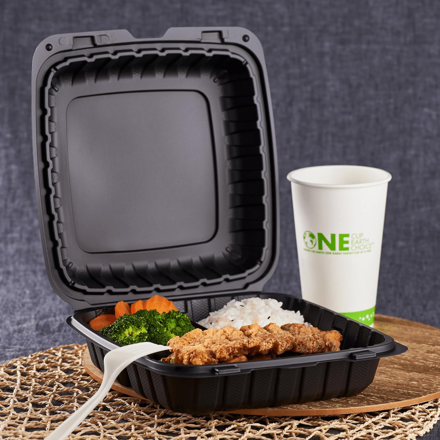 Karat Earth 9 Inch X 9 Inch Mineral Filled Pp Hinged Container, 3 Compartment - Black