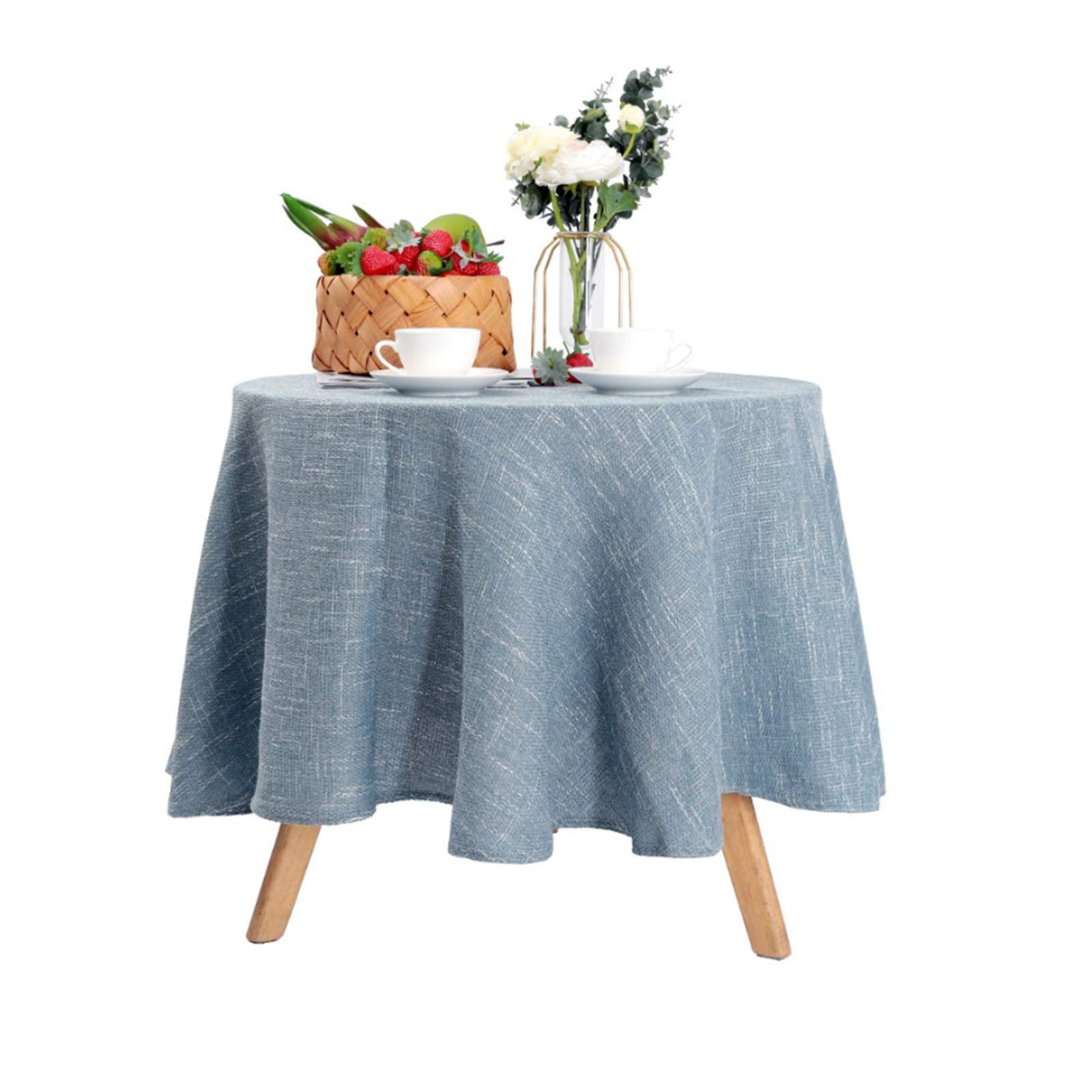 Cotton Linen Solid Color Tablecloth Round Simple Style Table Cover For Kitchen Dining Small Table(2 Seats), Light Blue, Round -
