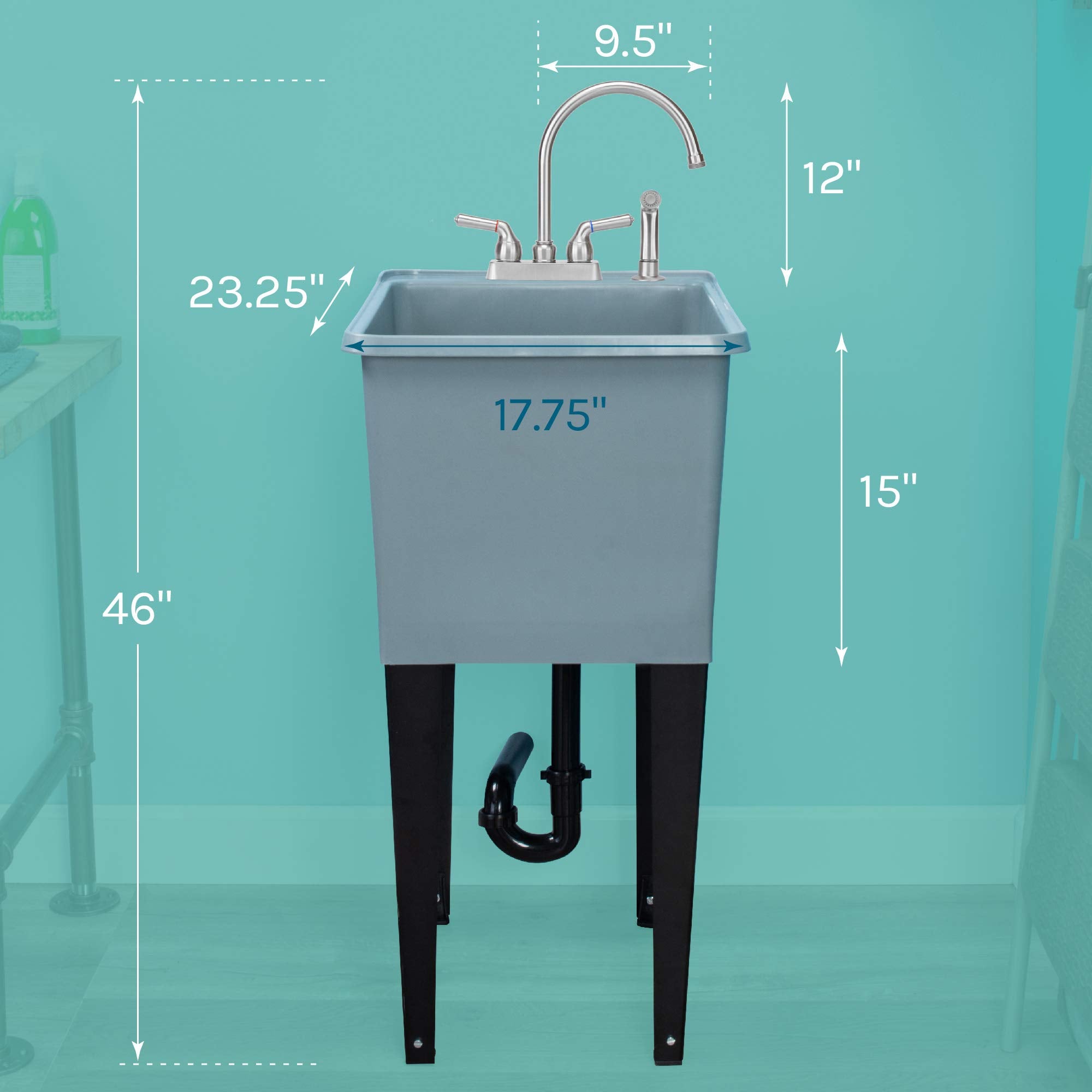 Grey Space Saver Utility Sink By Js Jackson Supplies, Freestanding Tehila Space Saving Laundry Tub, Stainless Steel Gooseneck Fa