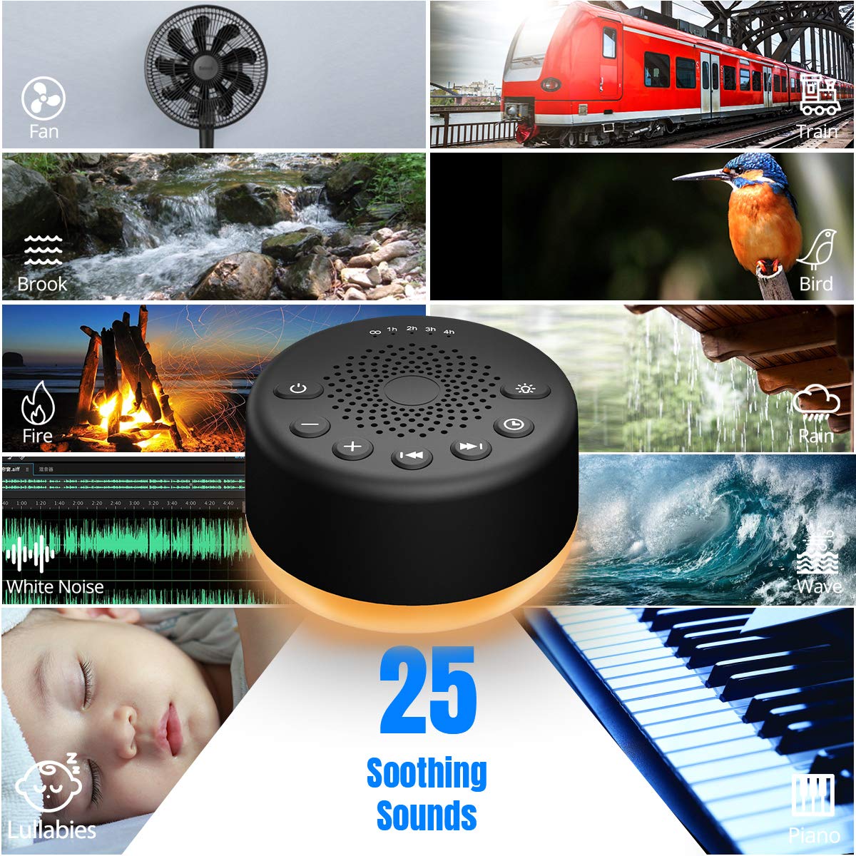 Sound Machine Easysleep White Noise Machine With 25 Soothing Sounds And Night Lights With Memory Function 32 Levels Of Volume An