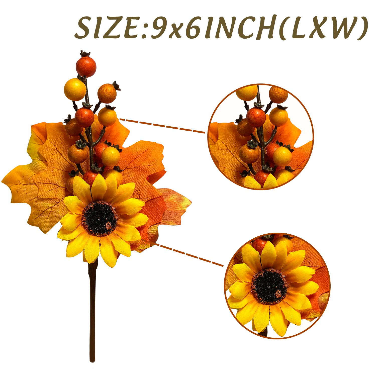 Adurself 6 Pack Fall Stems Artificial Berry Picks Fall Picks with Sunflowers Maple Leaves Branches Decorations for Harvest Autum