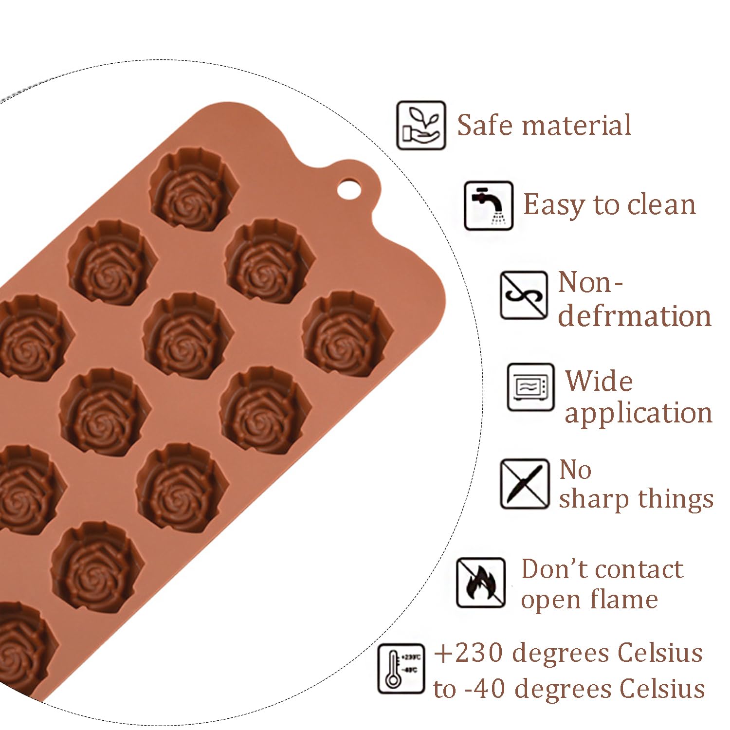 2 Pcs Rose Silicone Molds, 15-Cavity Mini Flower Shape Silicone Molds, Non-Stick Silicone Rose Chocolate Candy Baking Molds For