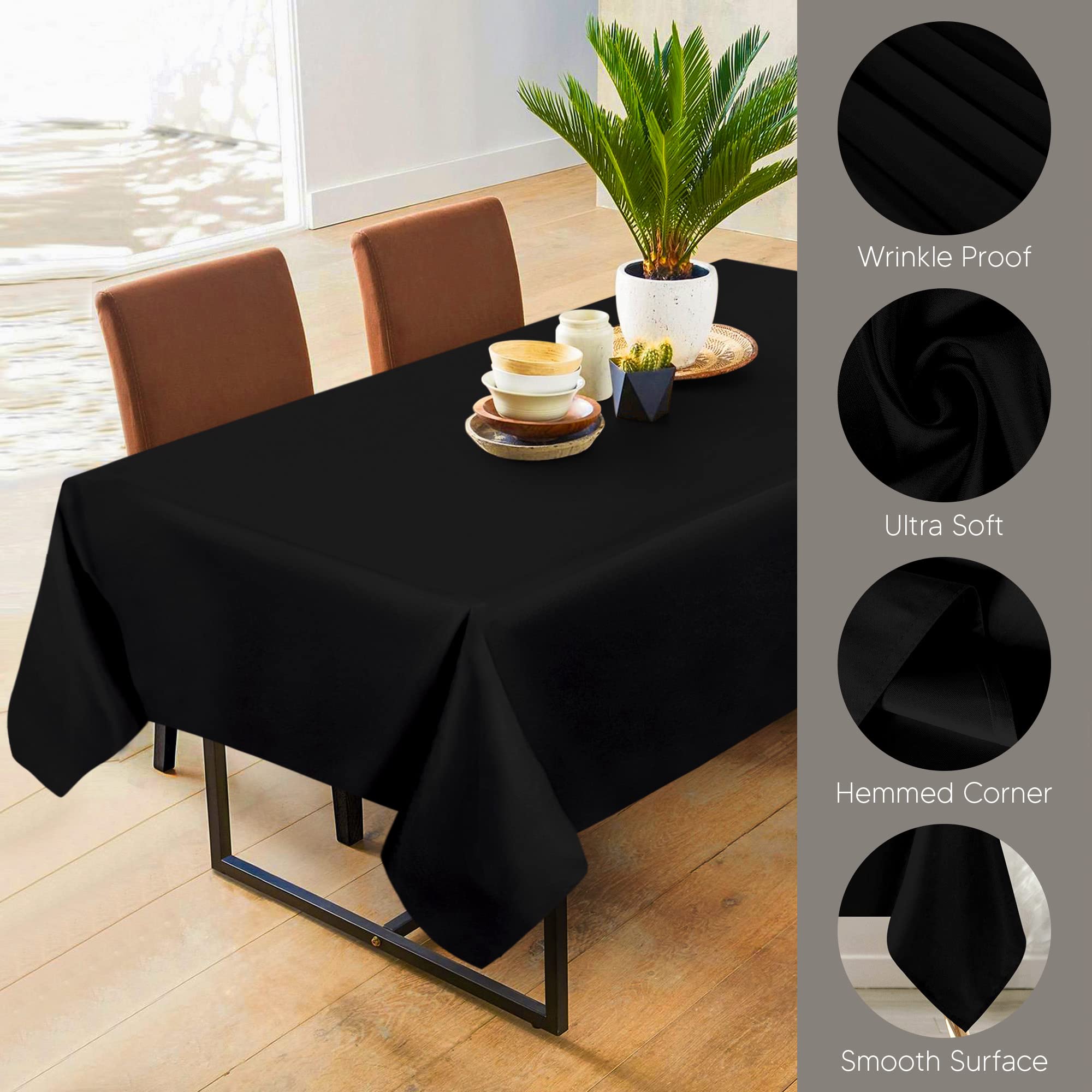 Utopia Kitchen Rectangle Table Cloth 2 Pack [60X102 Inches, Black] Tablecloth Machine Washable Fabric Polyester Table Cover For