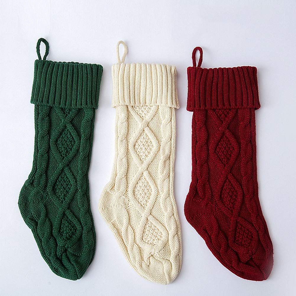 Meiosuns Christmas Stockings Cable Knit Stocking Christmas Decorations Goodie Bags Gift Fireplace Xmas Tree Stocking Ornaments f