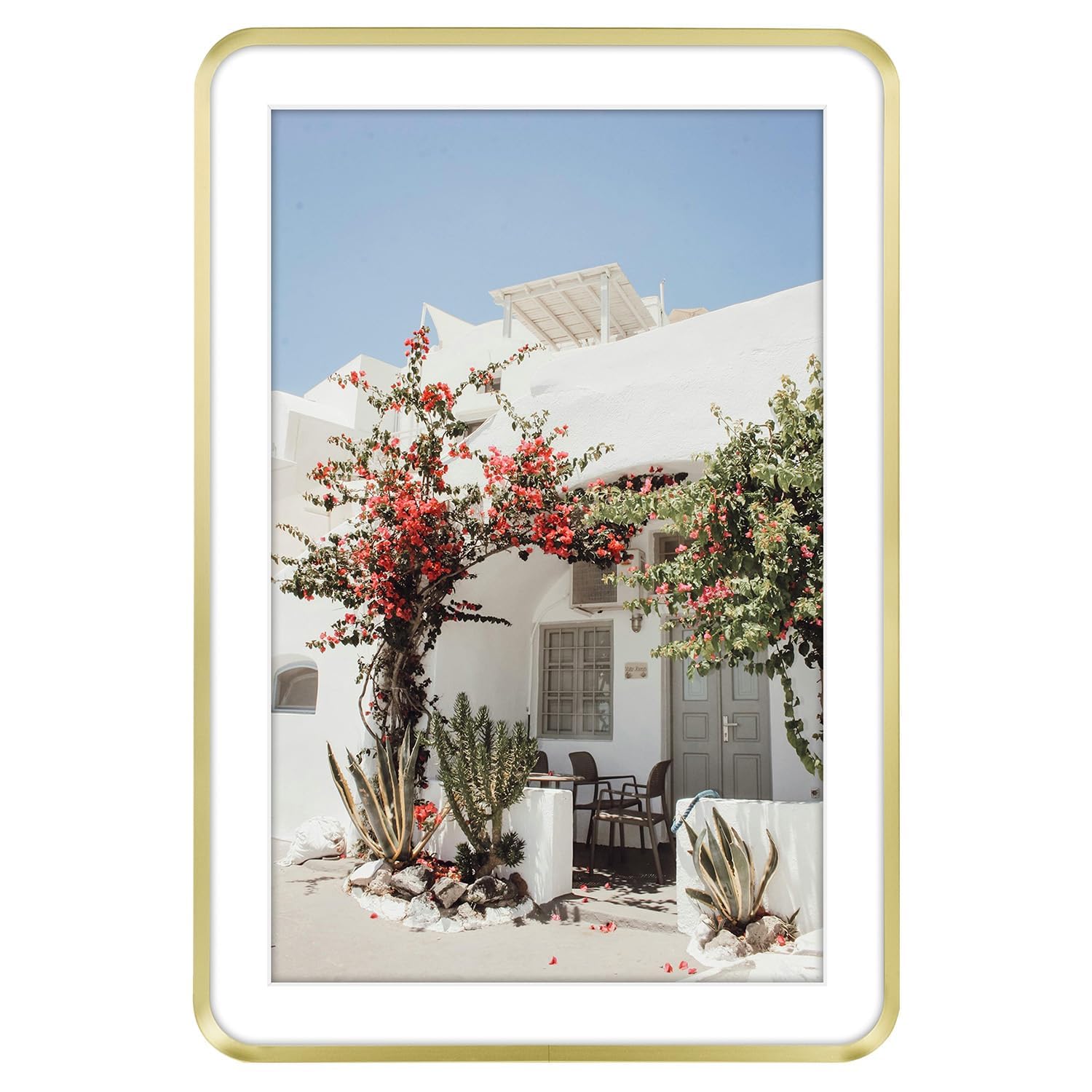Golden State Art 13x19 Aluminum Picture Frame Gold - With Round Corners - With Mat for 11x17 Photo or Without Mat for 13x19 Phot