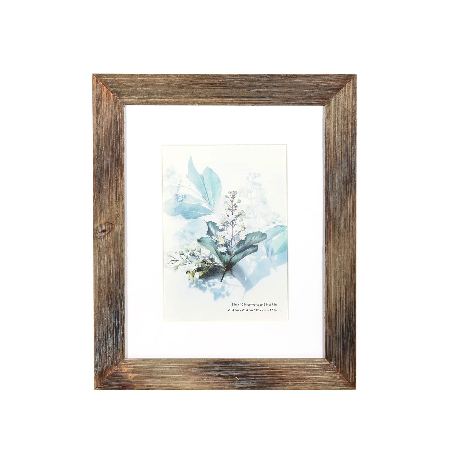 KAIWIN 100% Solid Wood Brown 8x10 Picture Frame 1 Pack - Display Picture 5x7 with Mat, HD Glass Inside, Rustic Wooden Photo Fram
