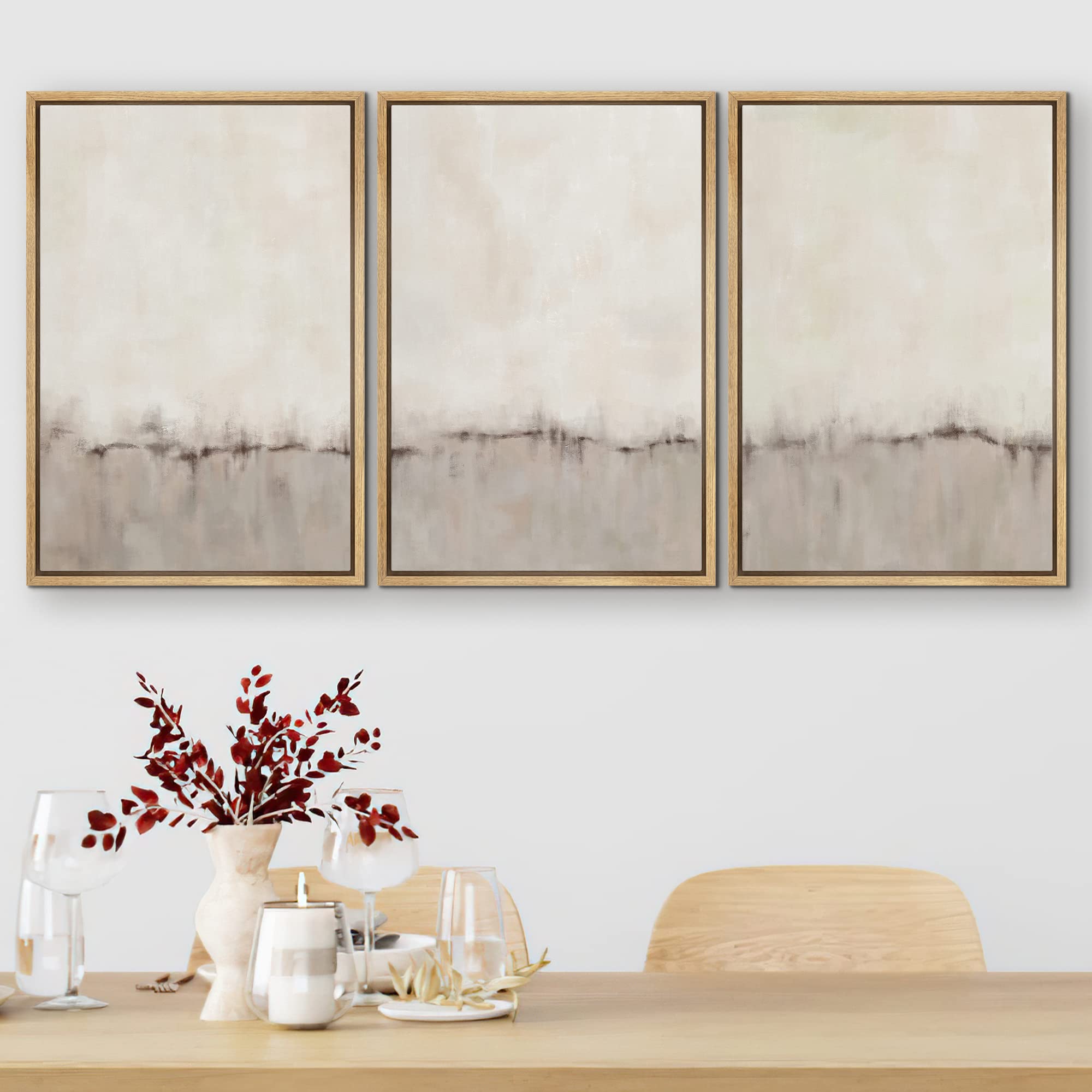 Signford Framed Canvas Print Wall Art Set Gray Pastel Watercolor Color Field Abstract Shapes Illustrations Modern Art Bohemian N