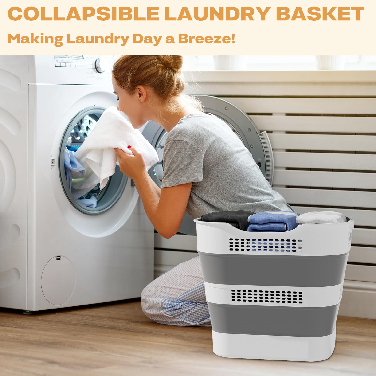 43L(11.5Gallon) Collapsible Laundry Basket With Handles, Foldable Laundry Basket Plastc,Pop Up Tall Storage Container/Organizer/
