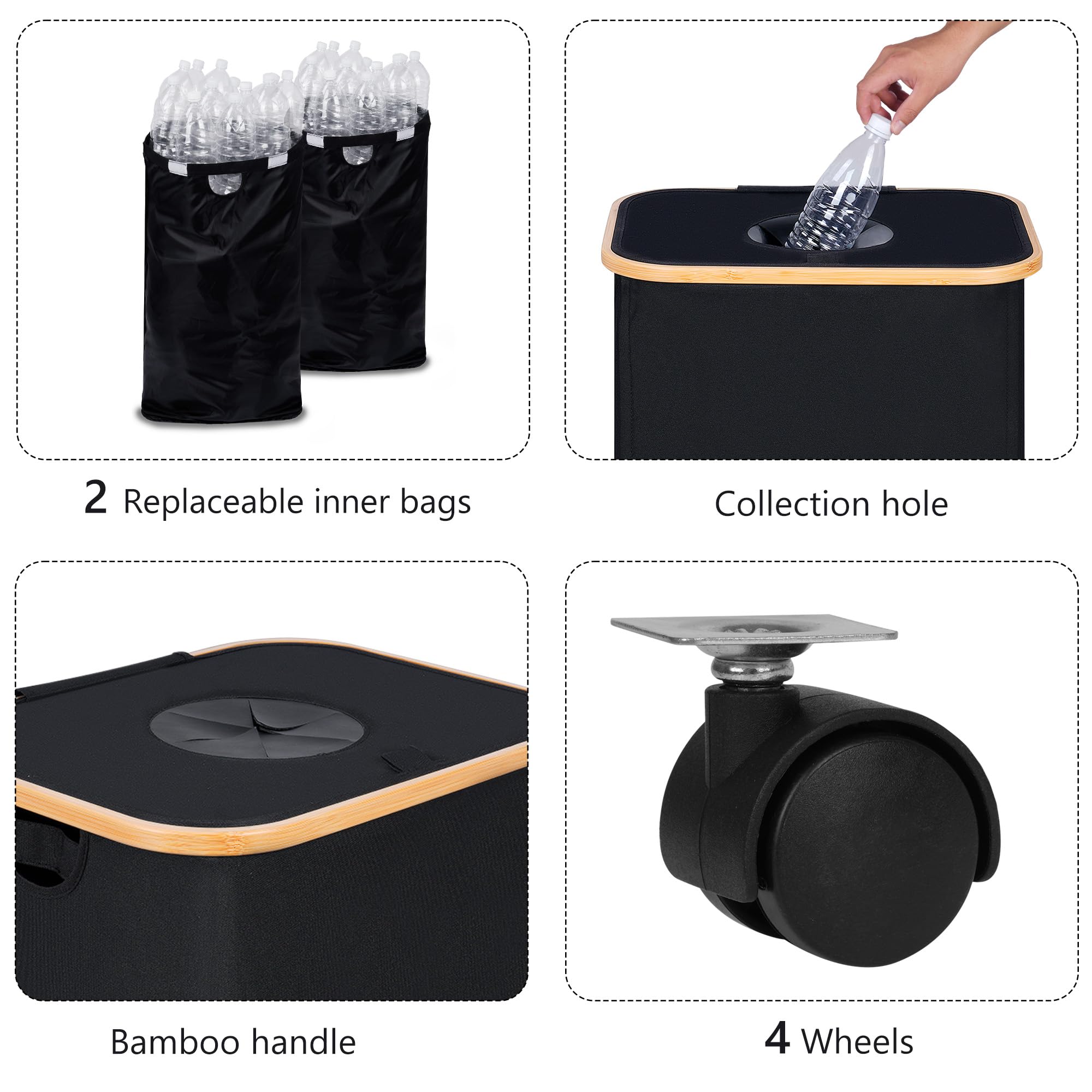Iegrow Recycling Bin For Kitchen, Indoor Home Recycle Bins With Wheel, 29 Gallons Large Recycling Bin With 2 Removeable Reusable