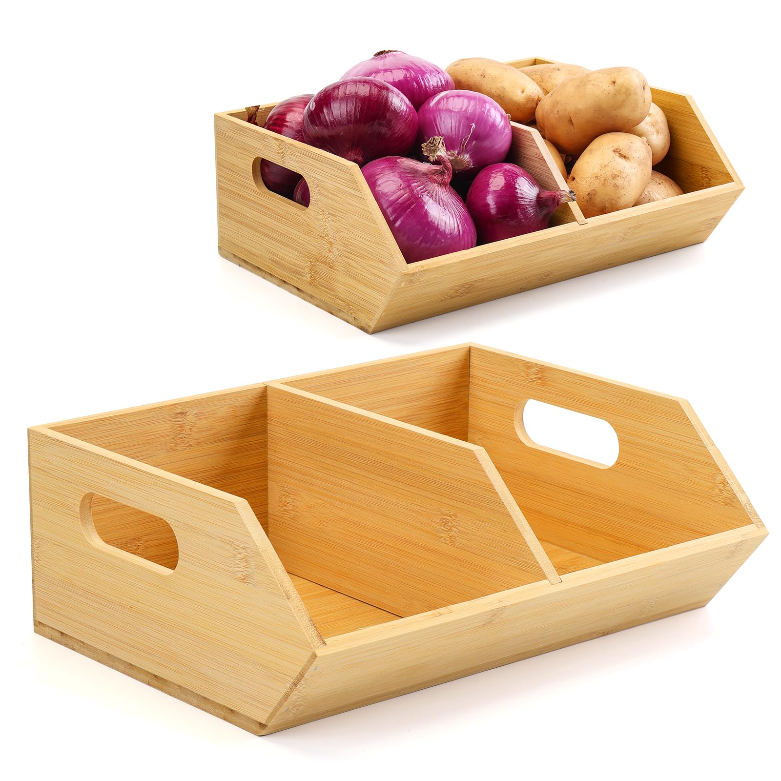 Byoa Official 2 Set Bamboo Storage Bins, Pantry Organizers And Storage, Kitchen Countertop Organization And Storage Basket For P