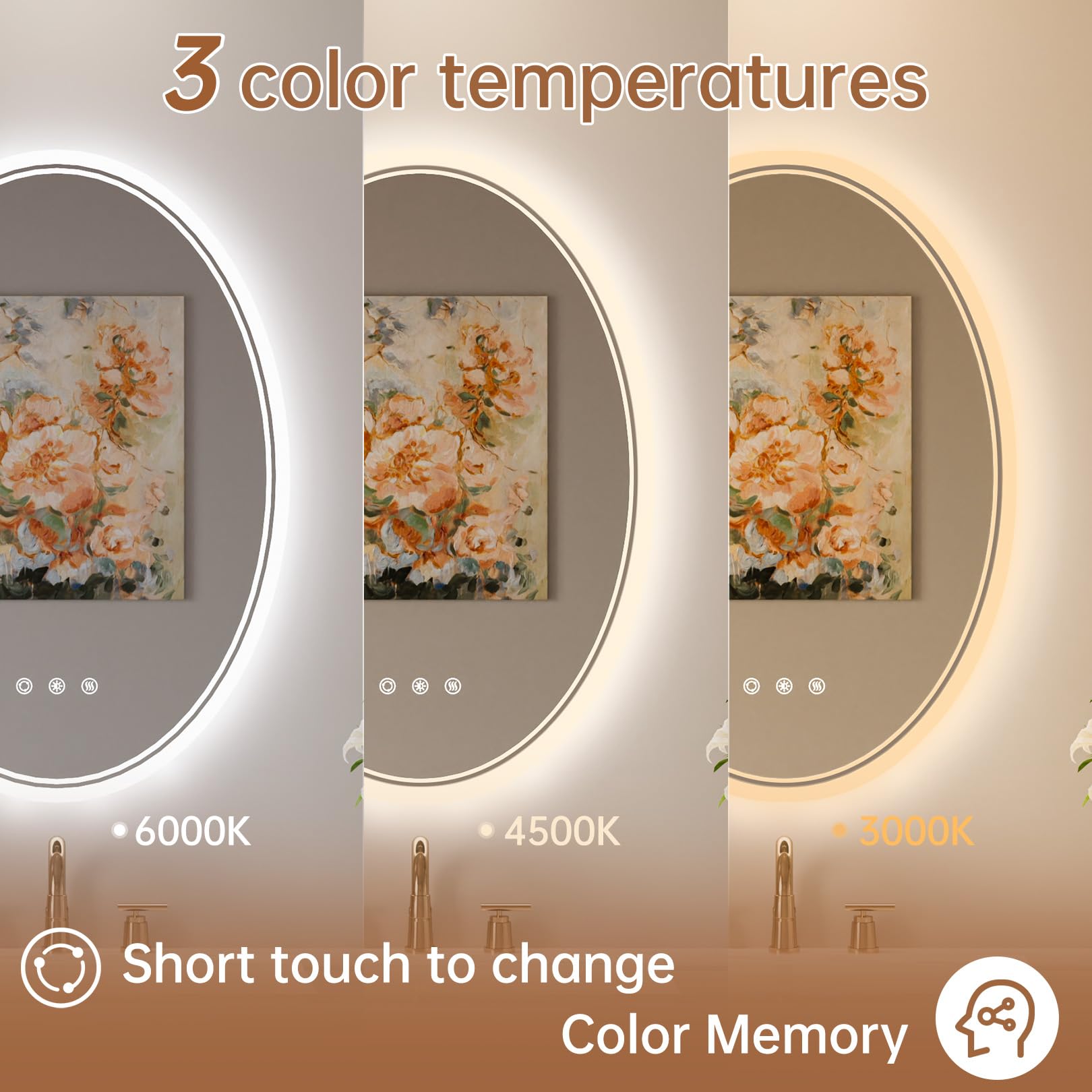 Besmirror 20 X 28 Oval Led Bathroom Mirror With Lights, Anti Fog Led Bathroom Mirror Dimmable Bathroom Vanity Mirror For Wall, F