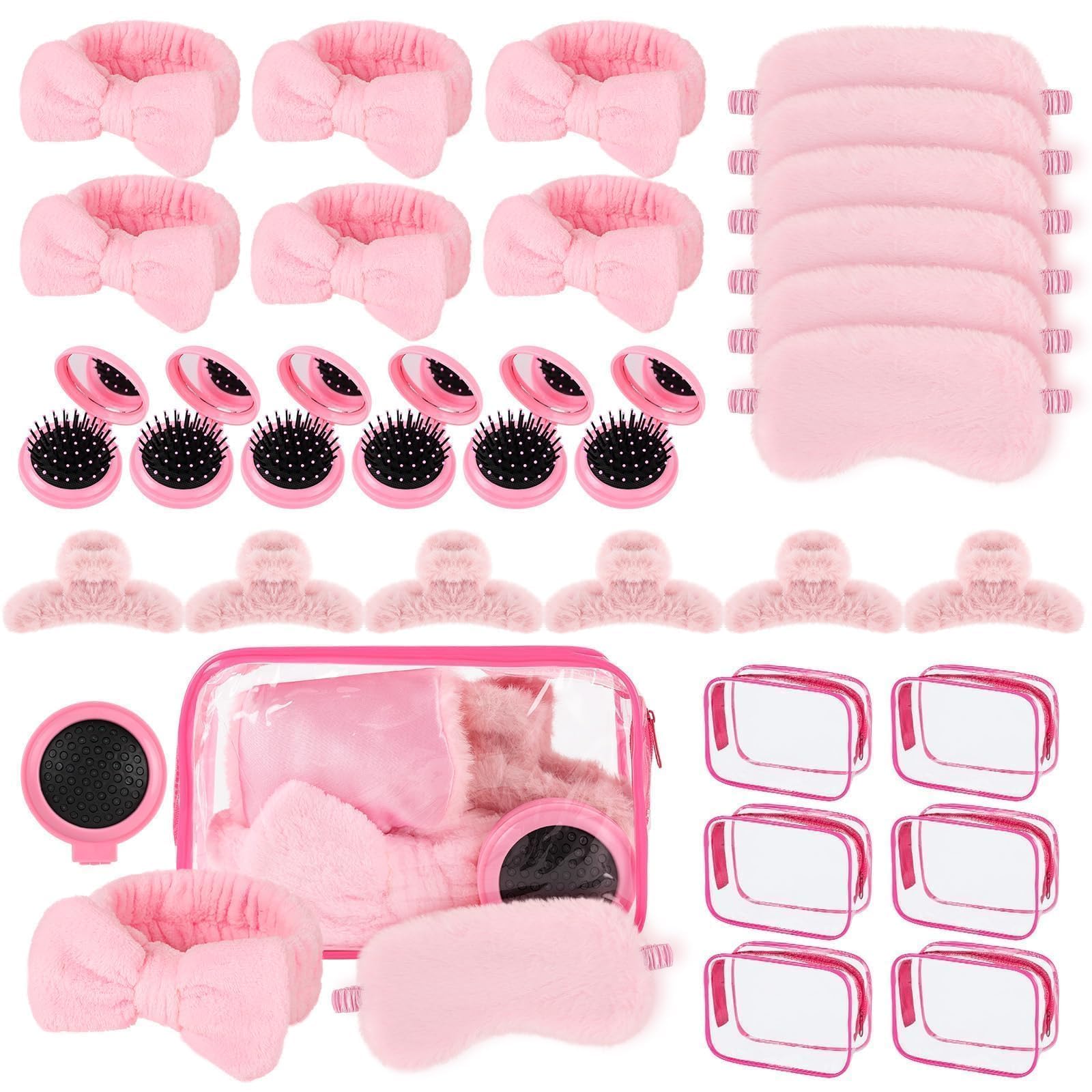 YLOLUL 30 Pcs Spa Sleepover Party Supplies for Girls Makeup Party Favor with Headband Clear Cosmetic Bags Eye Masks Sleepover Te