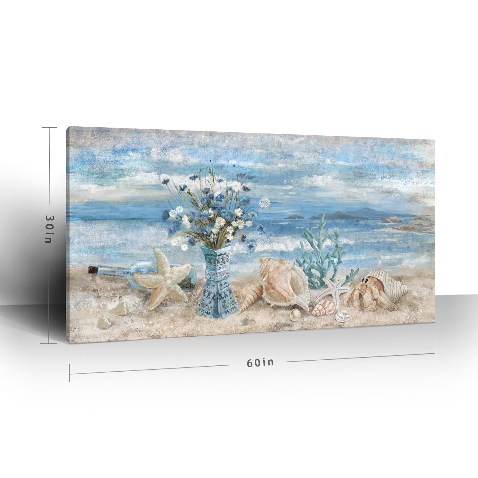 Beach Canvas Wall Art For Living Room Ocean Theme Seaside Print Blue Coastal Picture Abstract Seascape Landscape Pink Teal Paint