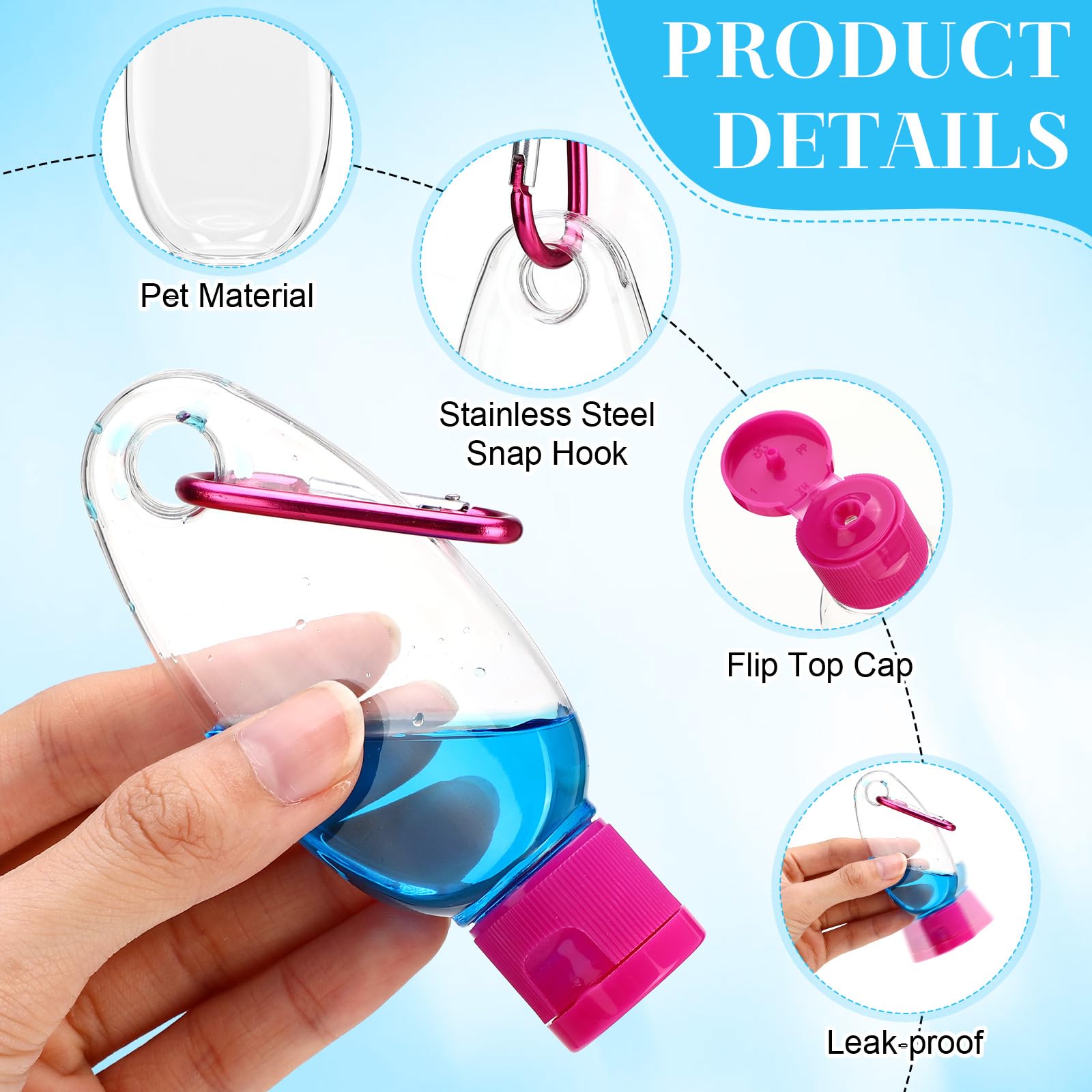Yalikop 100 Pcs Traveling Bottles with Keychain 1oz Clear Plastic Keychain Bottle Leakproof Refillable Keyring Container Liquid