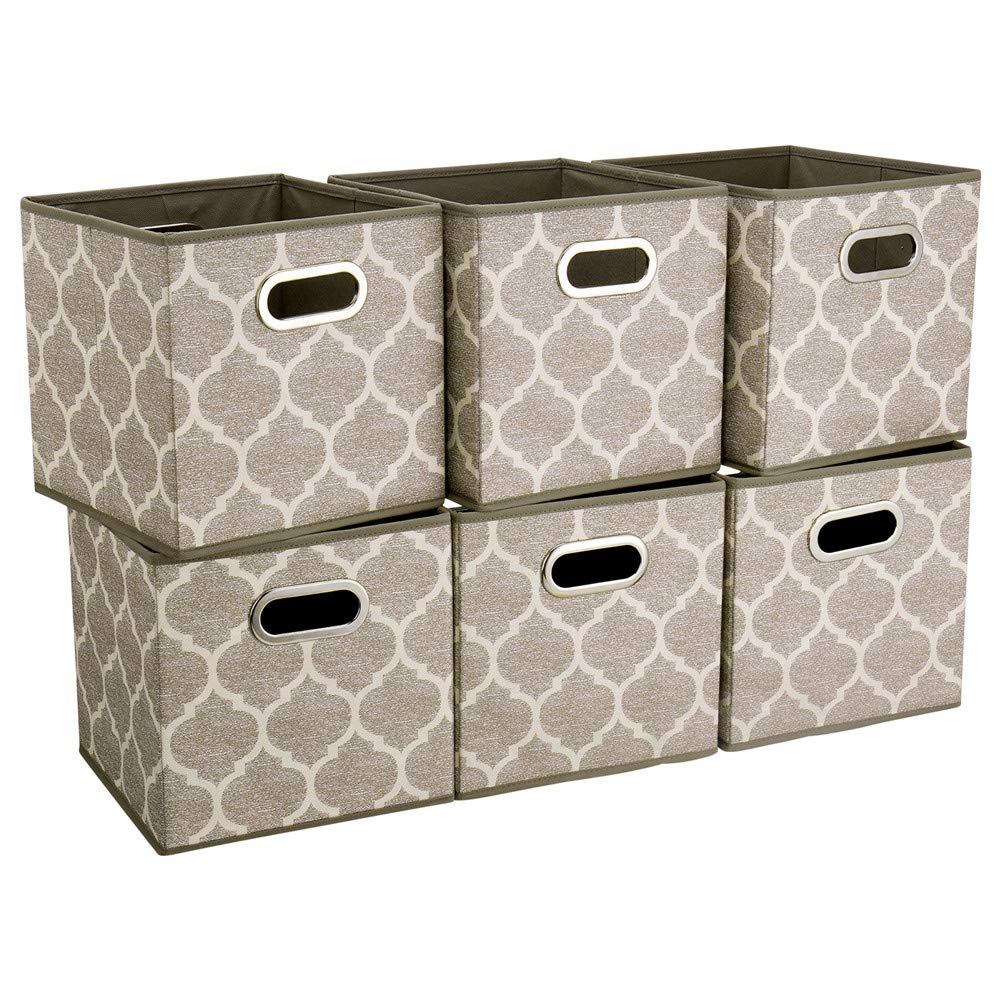 Storage Cubes Bins Fabric 13X13 Inch Brown Storage Boxes Foldable Storage Baskets Printed Cloth Collasible Storage Inserts Cube