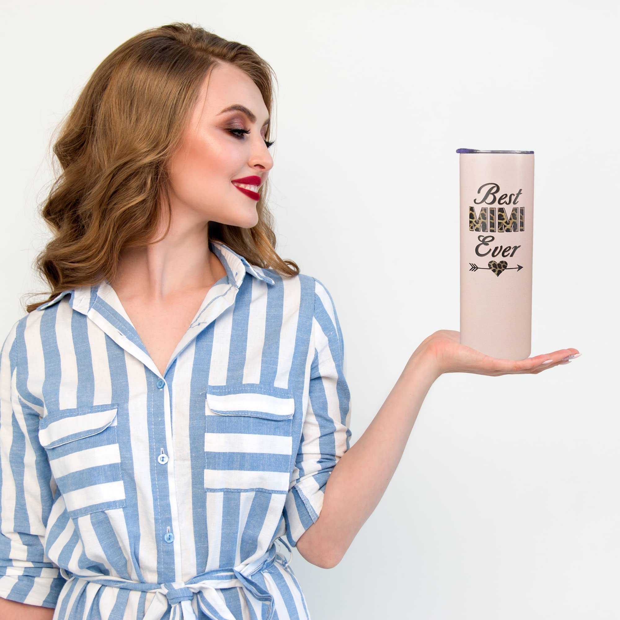 Mimi Tumbler With Lid And Straw- Mimi Gifts, Grandma Birthday Gifts -Pink Leopard Print Mimi Mug, Cup, Skinny Tumbler -Thermal I
