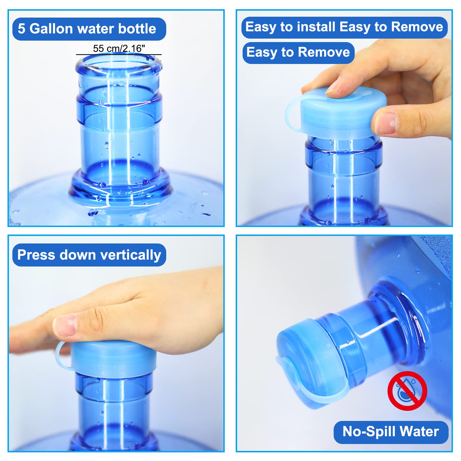 Myvision Secure Cap For Water Dispenser 3-5 Gallon Water Jug Cap Reusable, Silicone Replacement Cap, Non Spill Bottle Caps For 2
