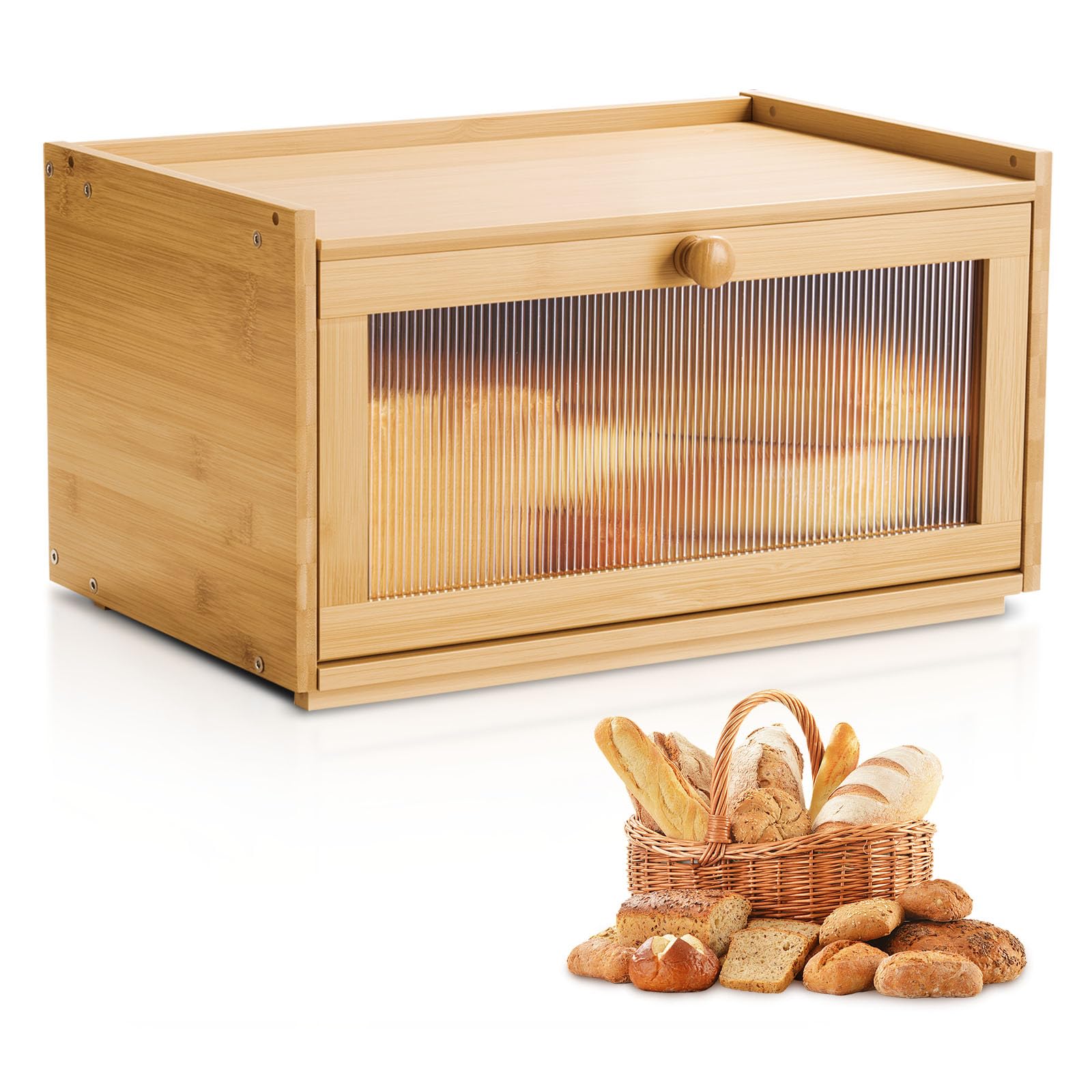 VEVOR Bread Box for Kitchen Counter, Large Capacity Bamboo Bread Storage Container, Farmhouse Wooden Breadbox Organizer for Home