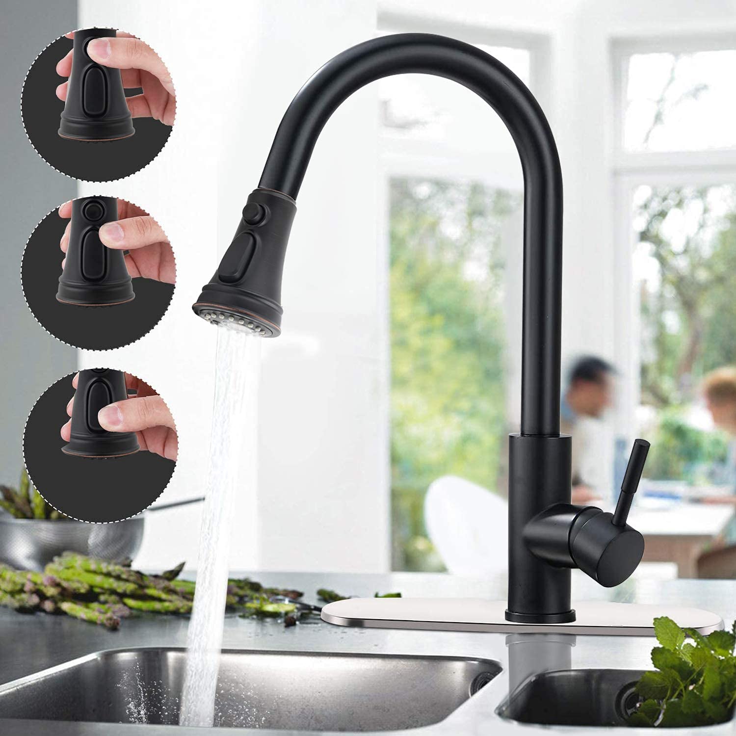 Pull Down Spray Head 3 Modes For Kitchen Sink Faucet, Kitchen Sink Faucet Sprayer Nozzle Head Replacement Part Kitchen Tap Spout