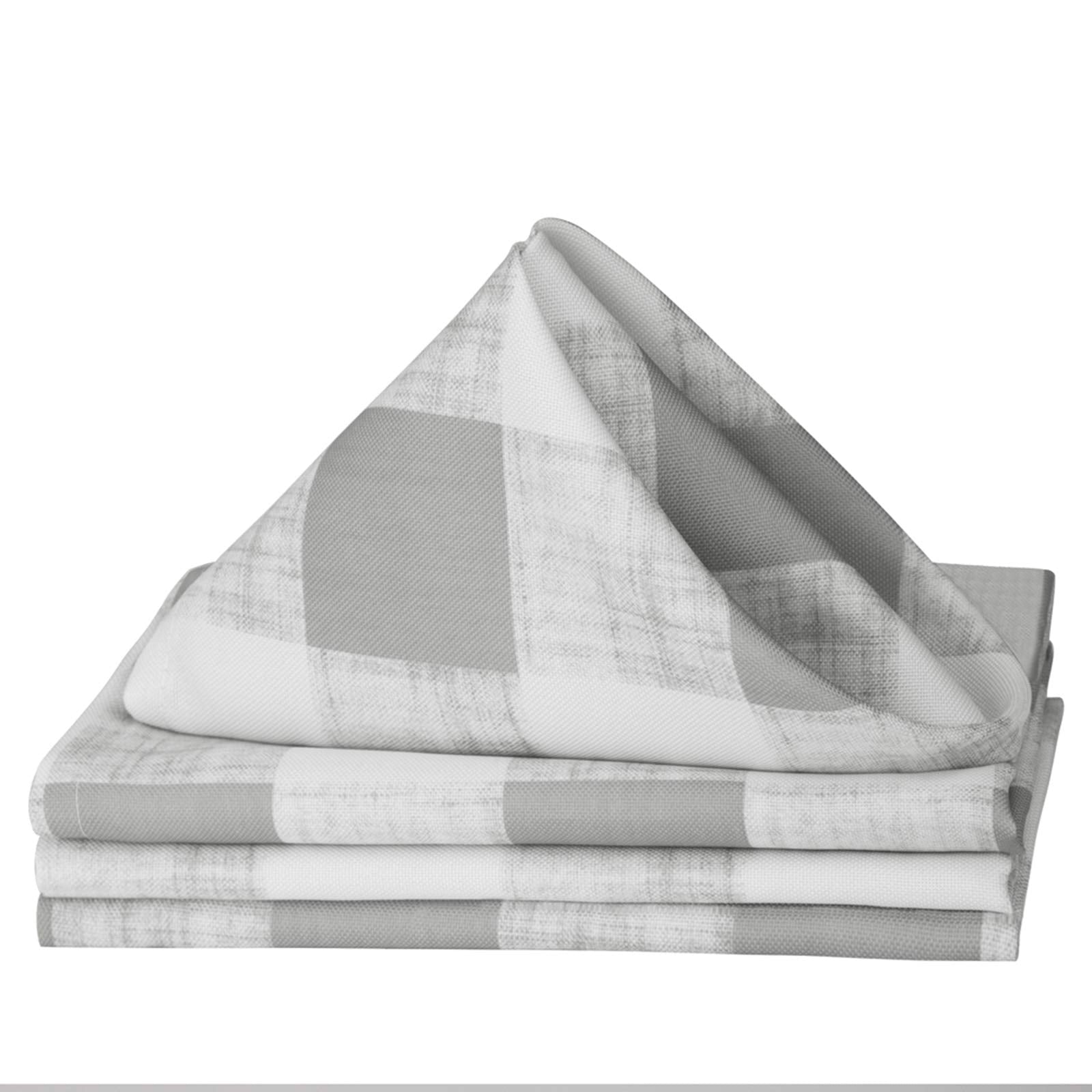 Vcvcoo Wrinkle Resistant 17 By 17 Inches Square Plaid Fabric Napkins, Set Of 4, Light Grey Checkered Cloth Napkin Perfect For Br