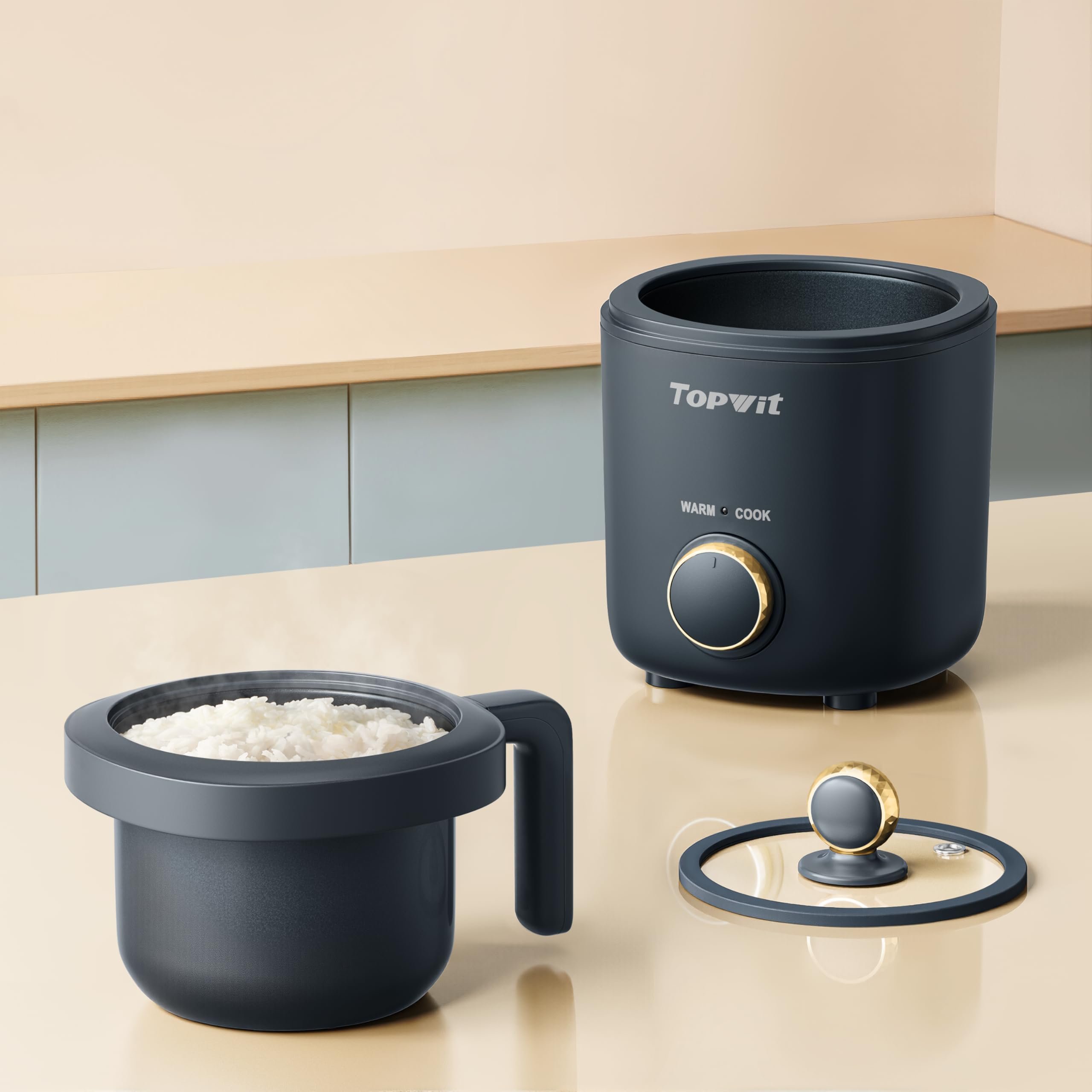 TOPWIT Rice Cooker Small, Mini Rice Cooker 2 Cups Uncooked, 1.2L Portable Rice Maker with Non-stick Coating, BPA Free, One Touch