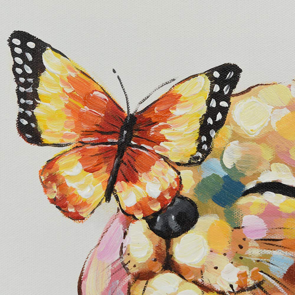 Seven Wall Arts Dog Canvas Wall Art Colorful Animal Picture Pet Puppy Butterfly Alighted On Dog Paintings Modern Framed Artwork