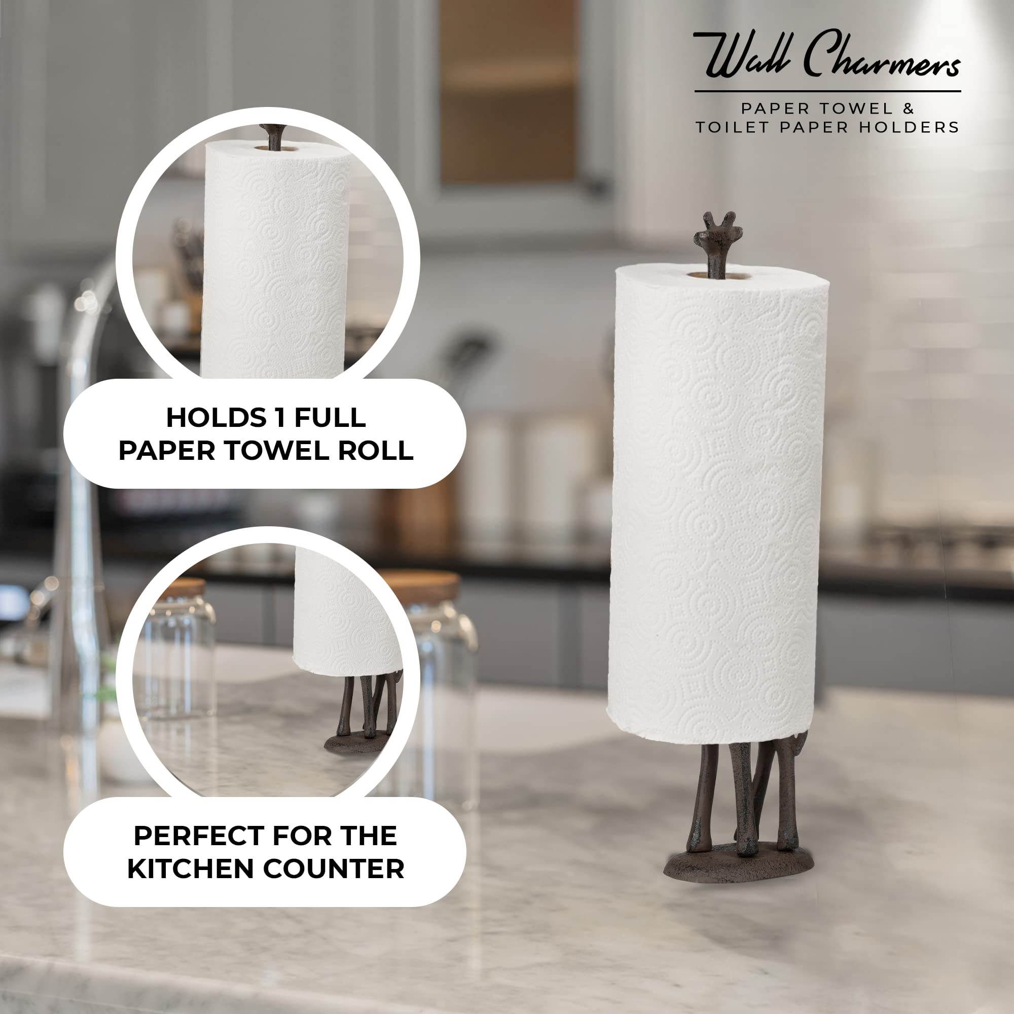 Wallcharmers Rustic Paper Towel Holder, Metal Toilet Or Kitchen Paper Holder For Floor Or Countertop, Rustic Giraffe