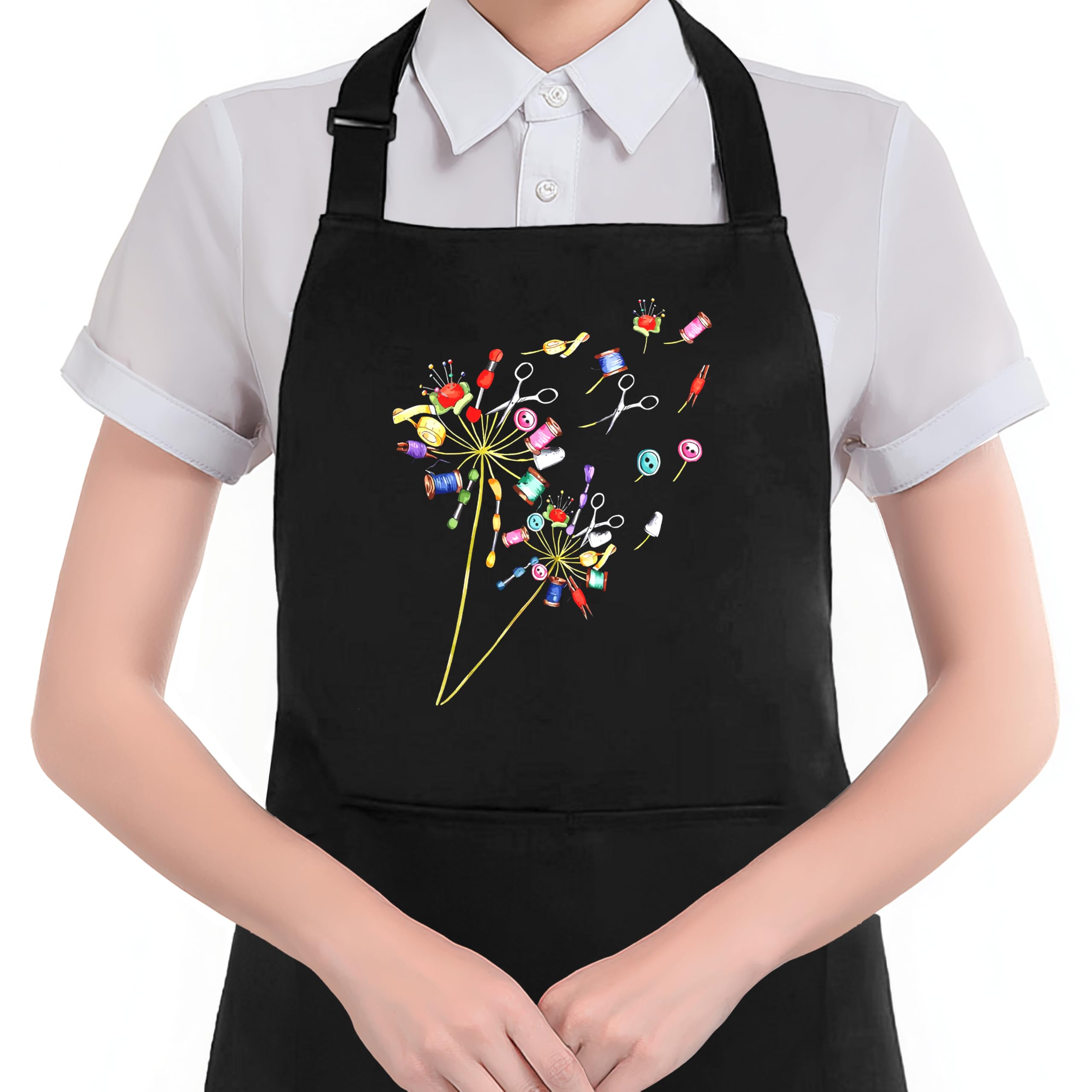Hugane Quilting Dandelion Apron With Pockets, Sewing Gifts For Sewing Lovers, Quilting Gifts For Quilters Waterproof Adjustable