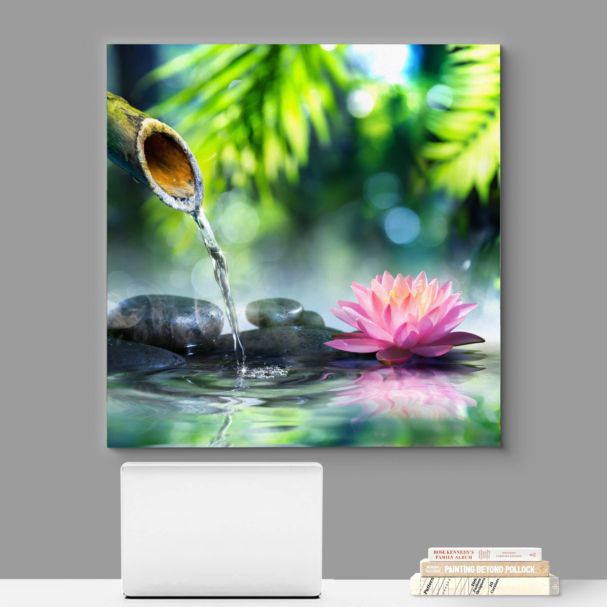 Wall26 Canvas Print Wall Art Zen Garden With Bamboo And Pink Water Lily Floral Nature Digital Art Modern Art Rustic Scenic Relax