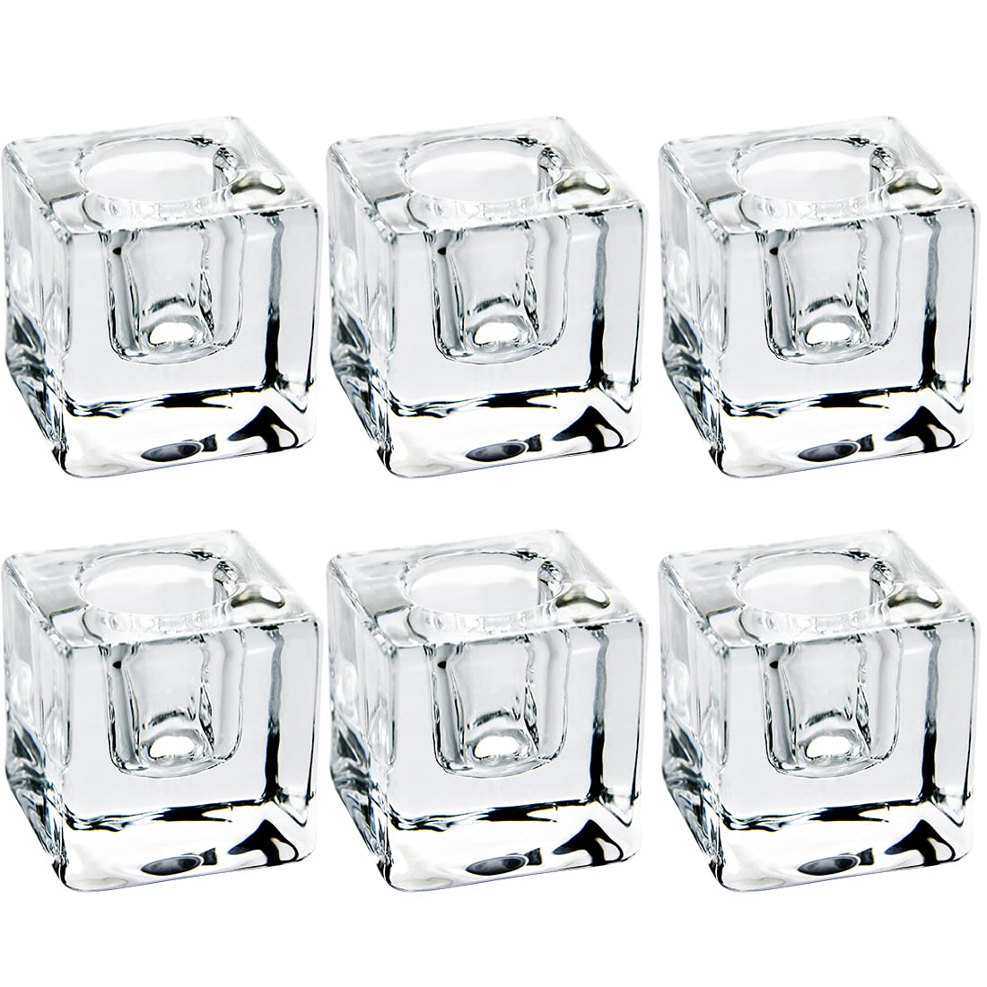 6 PCS Square Glass Taper Candle Holder, Crystal Clear Candlestick for Dining Table, Wedding, Thanksgiving and Christmas.