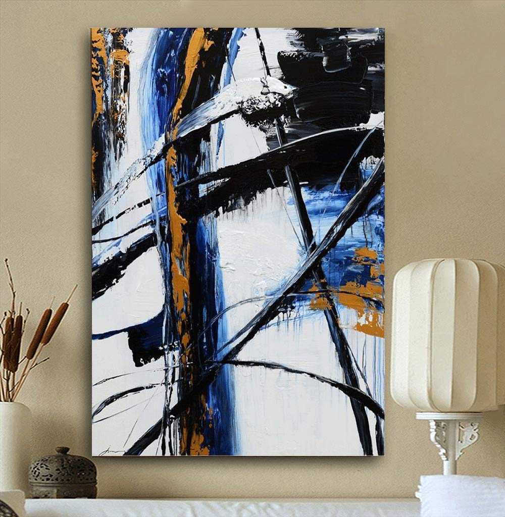 Yihui Arts Abstract Wall Art Grunge Color Composition Blue Black and White Large Gallery Wrap Modern Home Decor Ready to Hang (28x40IN)