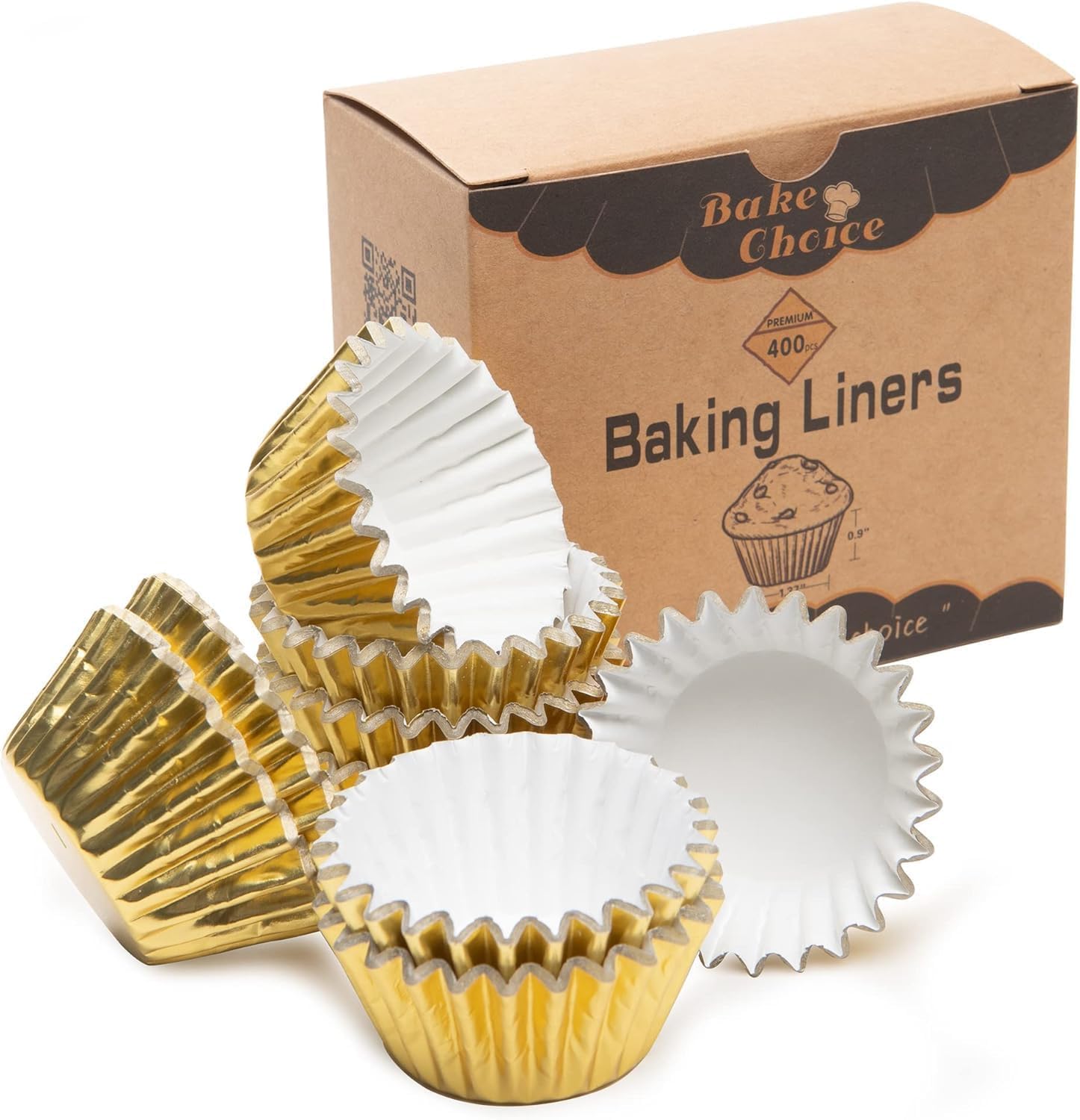 Bake Choice Non-Stick 400pcs Gold Mini Cupcake Liners for baking, Mini Size Foil muffin liners Cupcake Wrappers, Christmas Cupca