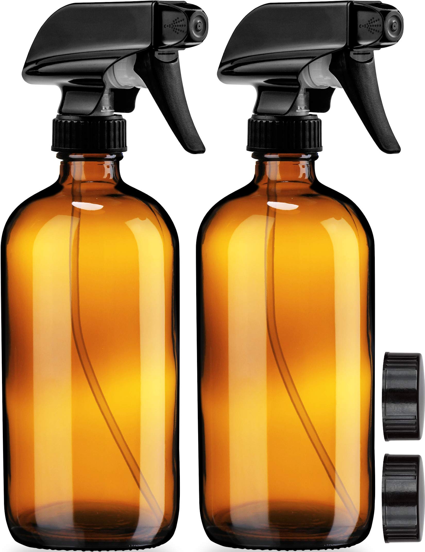 Empty Amber Glass Spray Bottles - 2 Pack - Each Large 16Oz Refillable Bottle Is Great For Essential Oils, Plants, Cleaning Solut