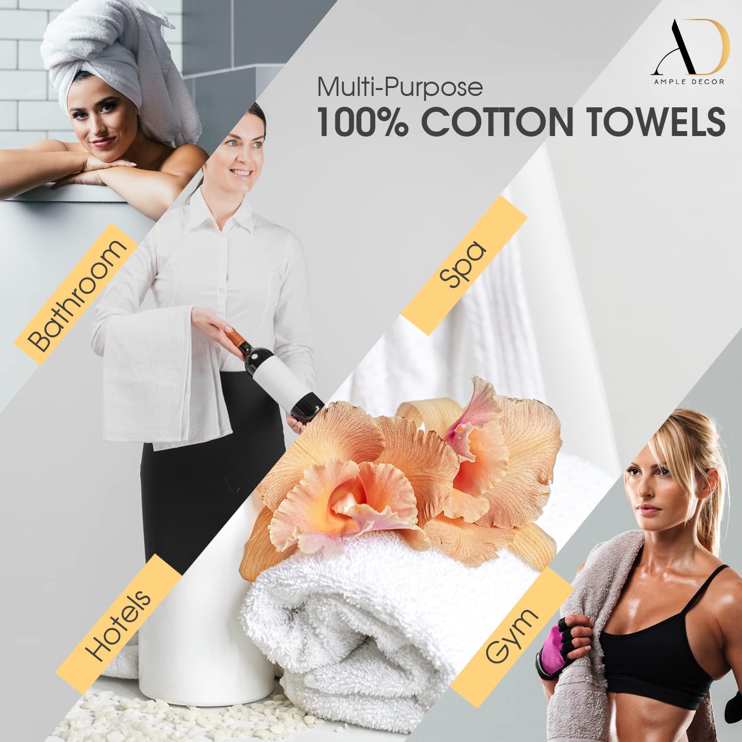 Ample Decor Hand Towels for Bathroom 18 X 28 Inch 600 GSM 100% Cotton  Soft Absorbent - 4 Pcs Purple