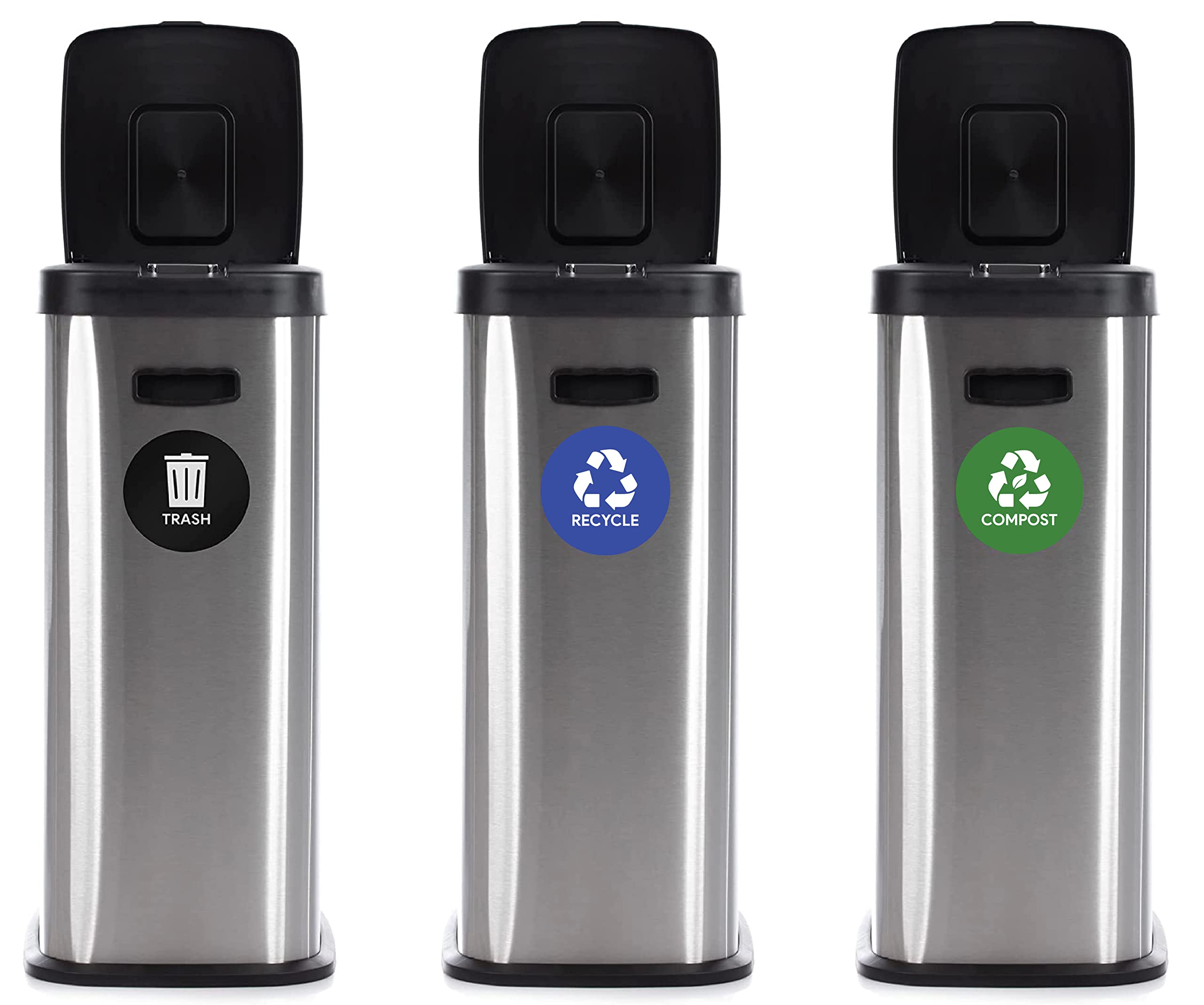 Sutter Signs 6pk Weatherproof Trash Compost Recycle Stickers - 4" Vinyl Labels for Bins, Multi-Color, Model SS-RTC-6PK