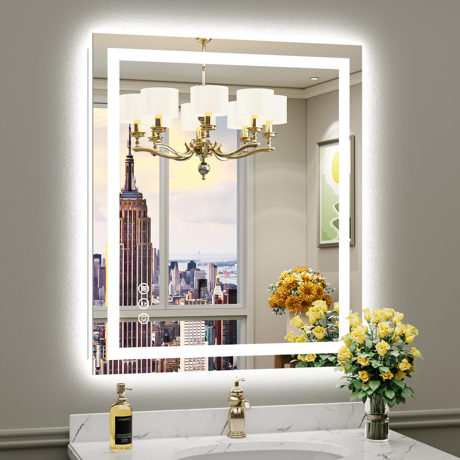 30x36 Inch LED Bathroom Mirror with Lights, Backlit & Front Lit, Anti-Fog Lighted Bathroom Vanity Mirror for Wall, Memory Functi