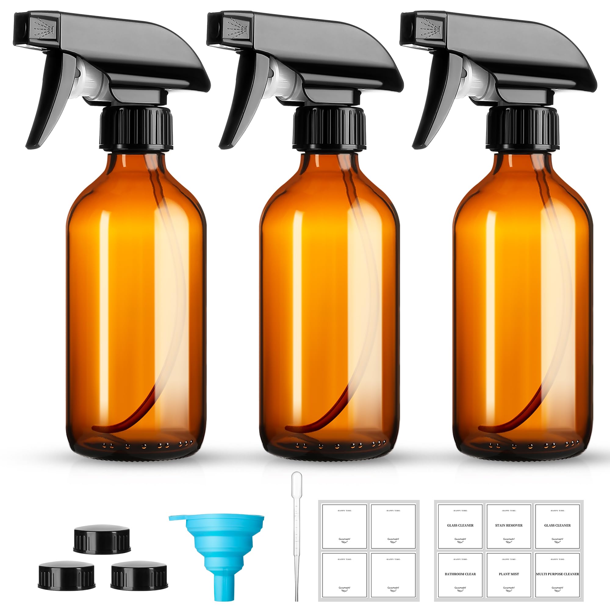 Givameihf 8Oz Amber Glass Spray Bottles,3 Pack Glass Spray Bottles Refillable Empty Bottle With Adjustable Nozzle,Spray Bottle F