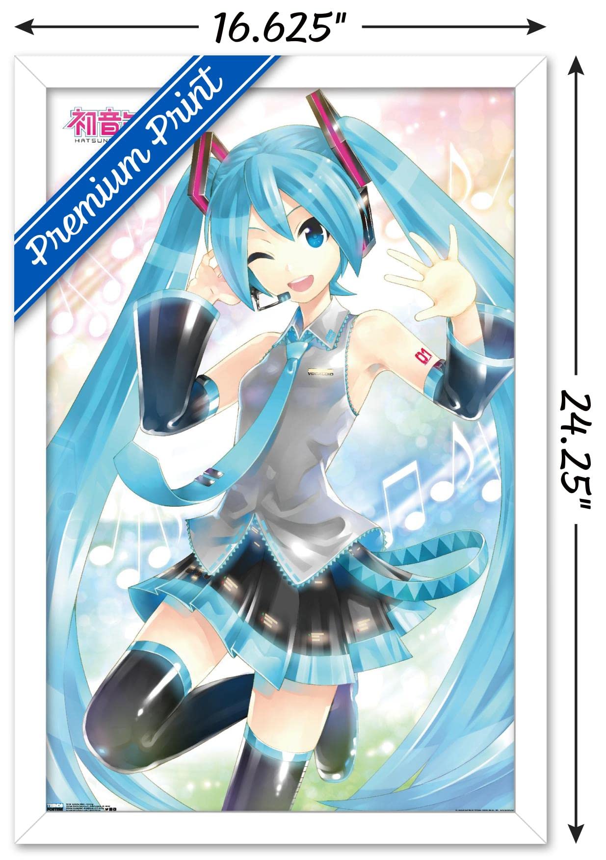 Trends International Hatsune Miku - Waving Wall Poster, 14.725'' X 22.375'', White Framed Version