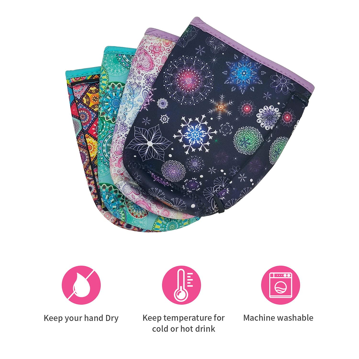 4Pack Reusable Iced Coffee Sleeve Insulator Sleeves For Cold Drinks Beverages, Neoprene Cup Holder With Handle For Most Coffee,