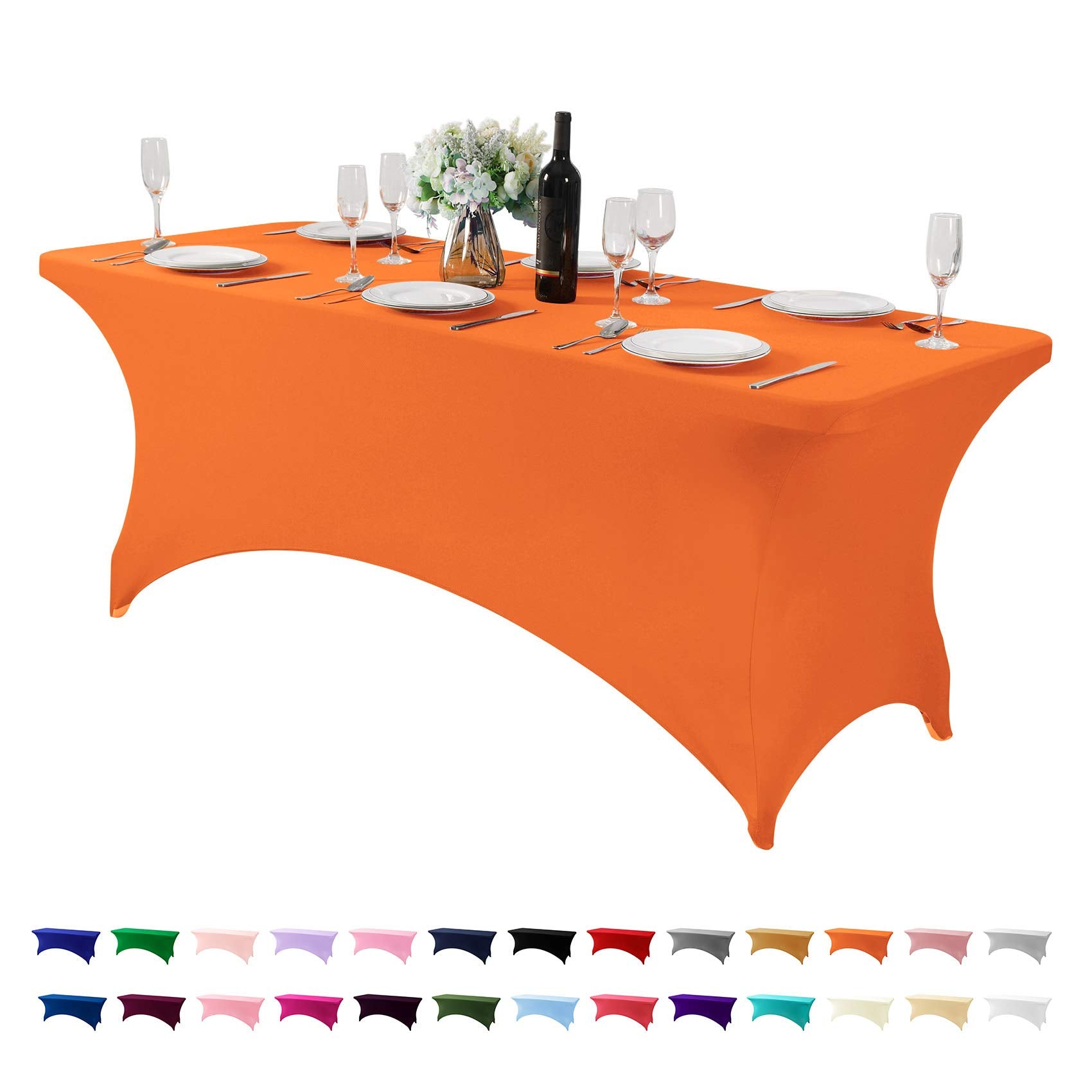 Hezuzo Spandex Table Cover For 6Ft Table Universal Fitted Stretch Tablecloth For Party, Banquet, Wedding And Events-Orange